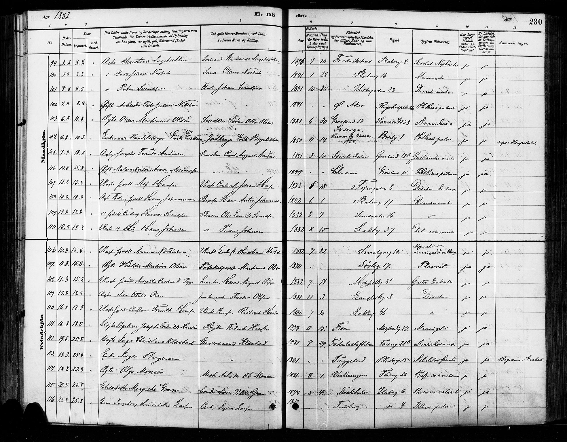 Grønland prestekontor Kirkebøker, SAO/A-10848/F/Fa/L0008: Parish register (official) no. 8, 1881-1893, p. 230