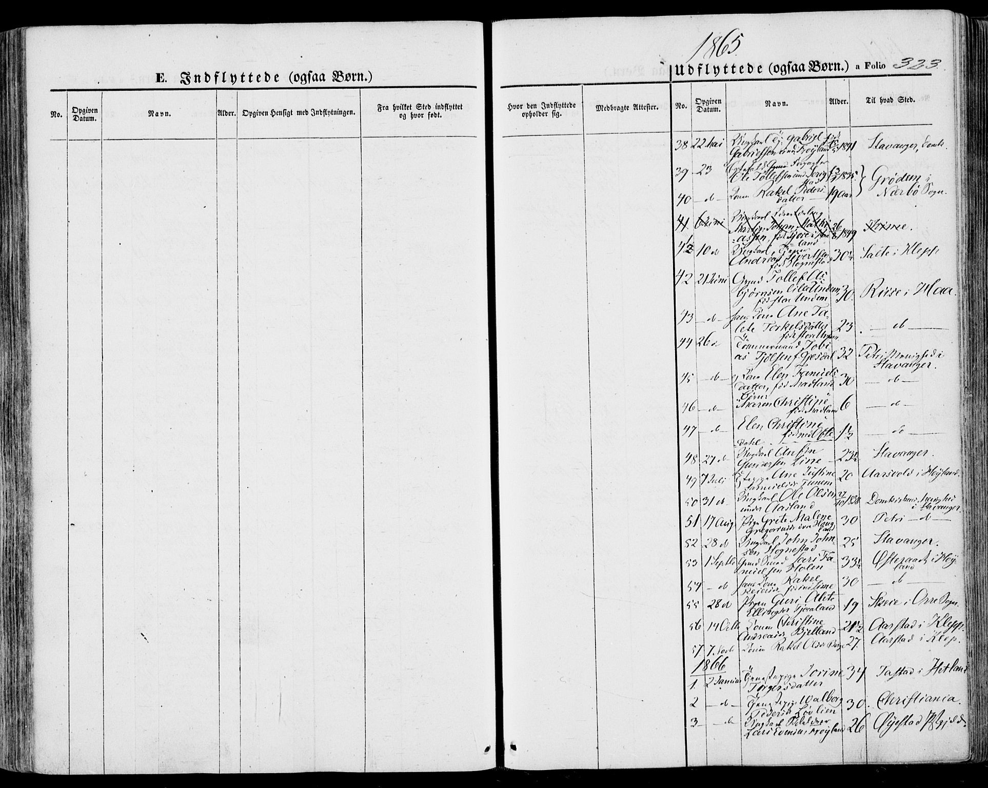 Lye sokneprestkontor, SAST/A-101794/001/30BA/L0007: Parish register (official) no. A 6, 1856-1871, p. 323