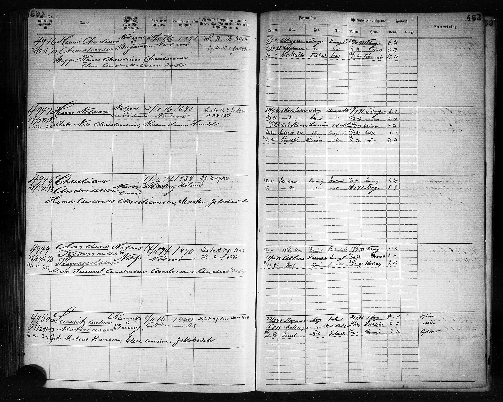 Tønsberg innrulleringskontor, AV/SAKO-A-786/F/Fb/L0007: Annotasjonsrulle Patent nr. 2636-5150, 1881-1892, p. 464