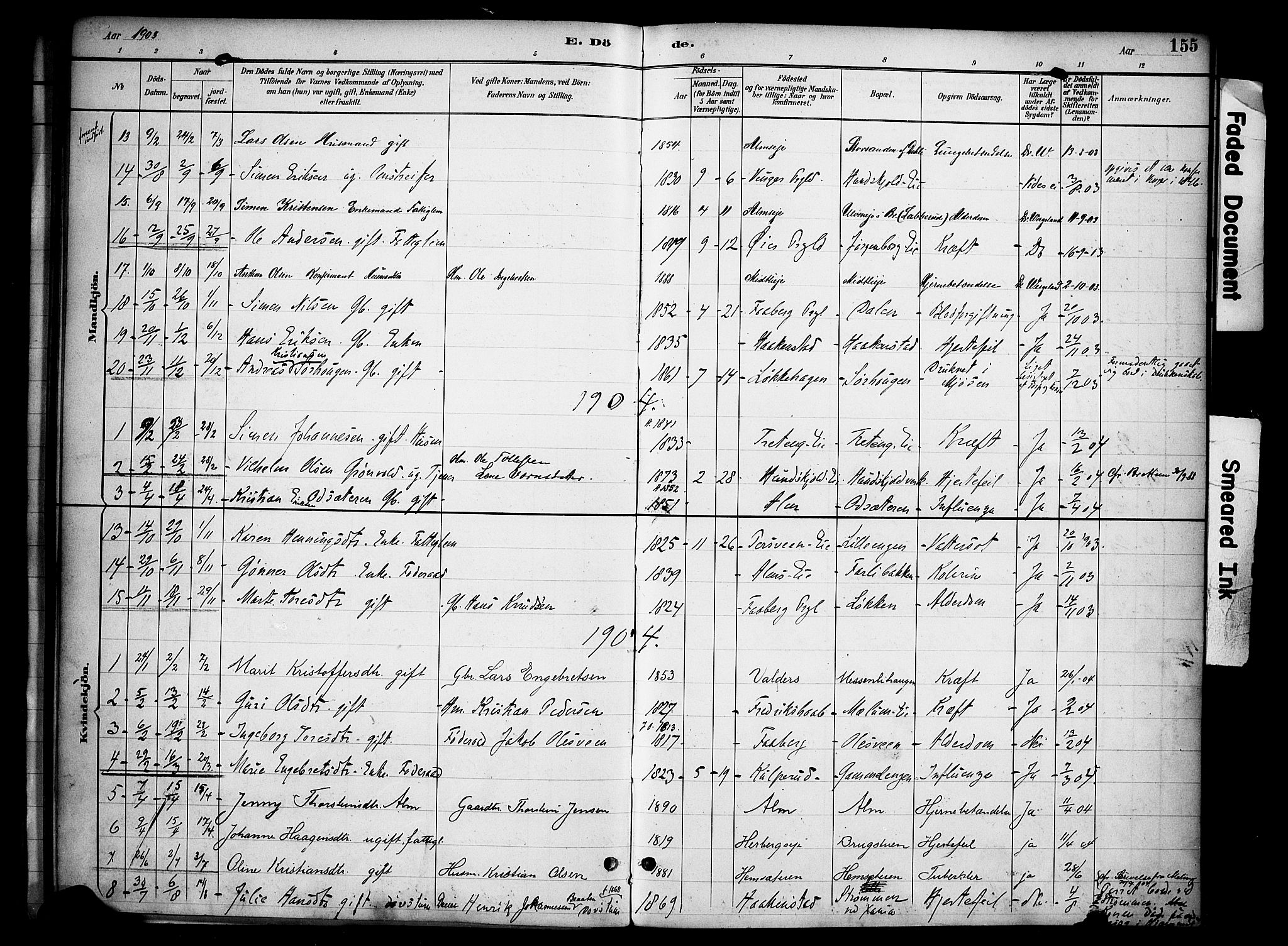 Ringsaker prestekontor, AV/SAH-PREST-014/K/Ka/L0015: Parish register (official) no. 15, 1891-1904, p. 155