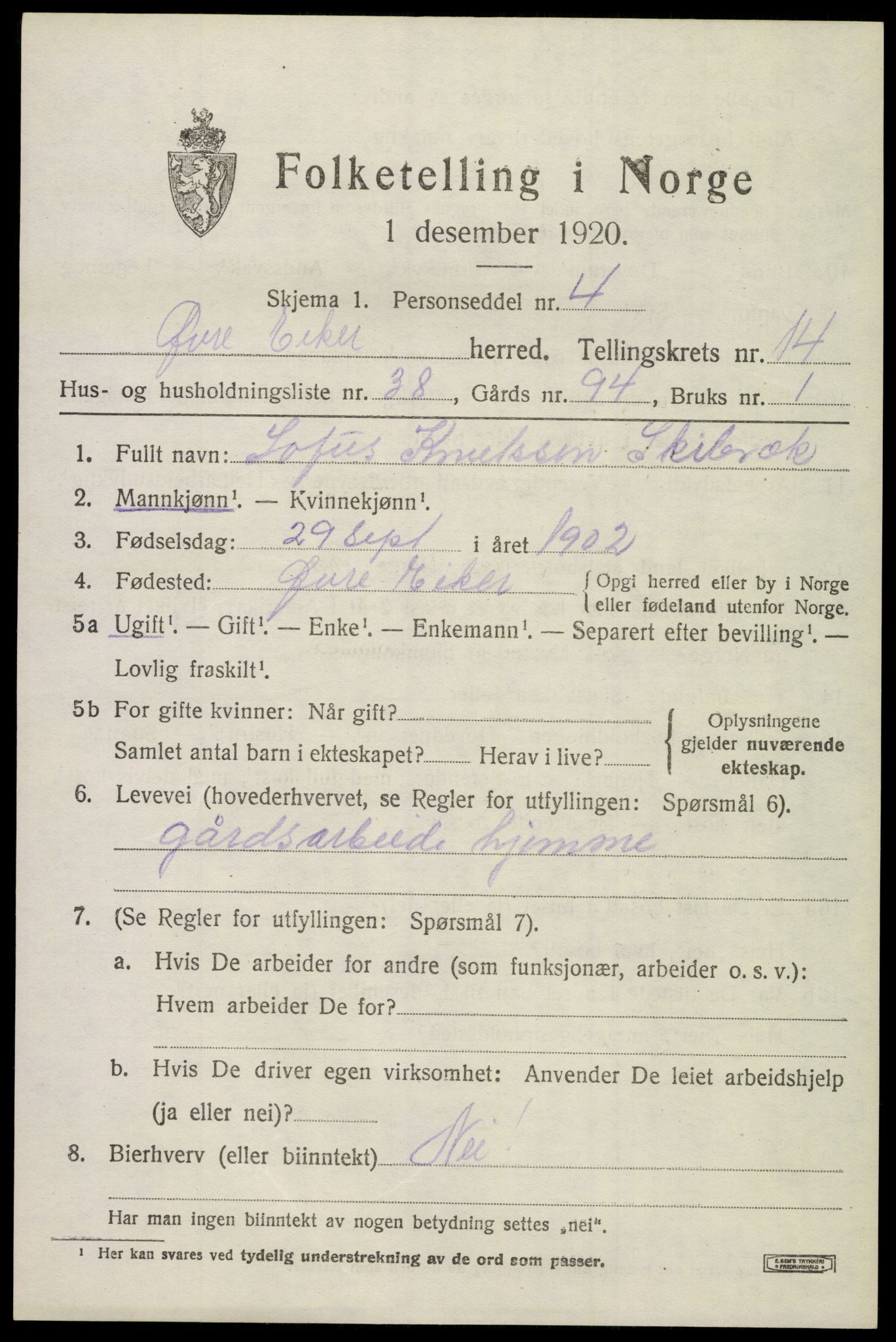 SAKO, 1920 census for Øvre Eiker, 1920, p. 20646