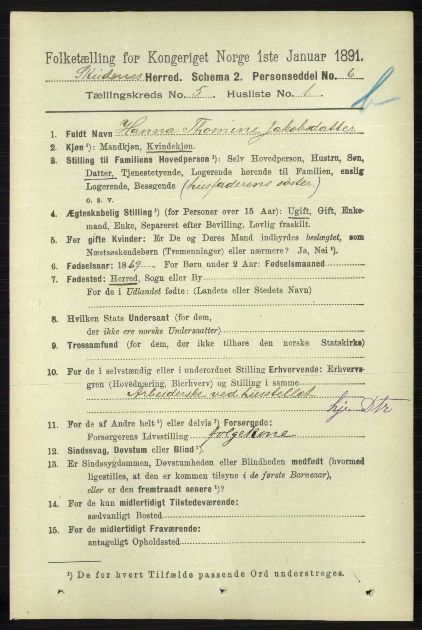 RA, 1891 census for 1150 Skudenes, 1891, p. 5236