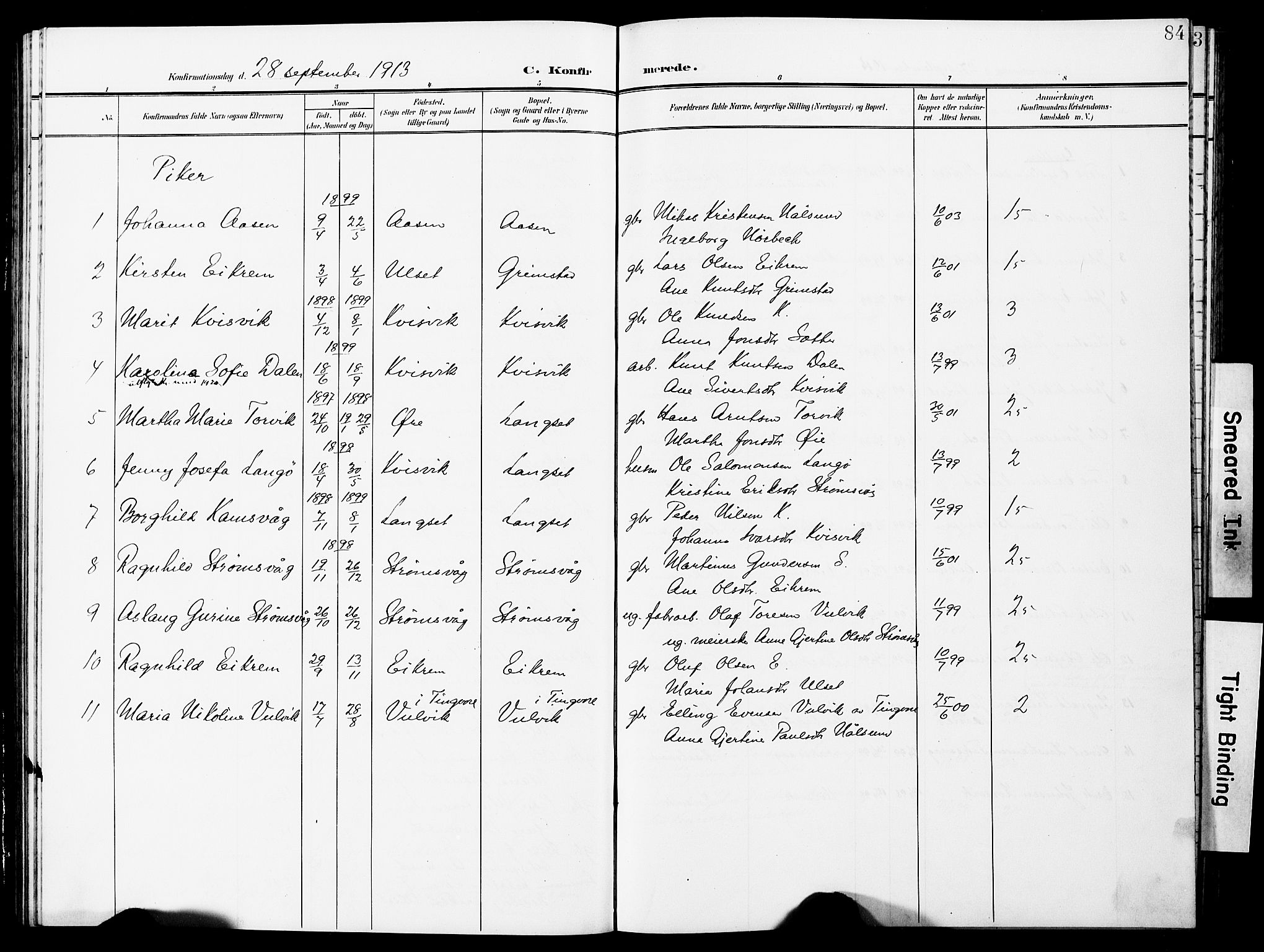 Ministerialprotokoller, klokkerbøker og fødselsregistre - Møre og Romsdal, AV/SAT-A-1454/587/L1001: Parish register (copy) no. 587C01, 1906-1927, p. 84