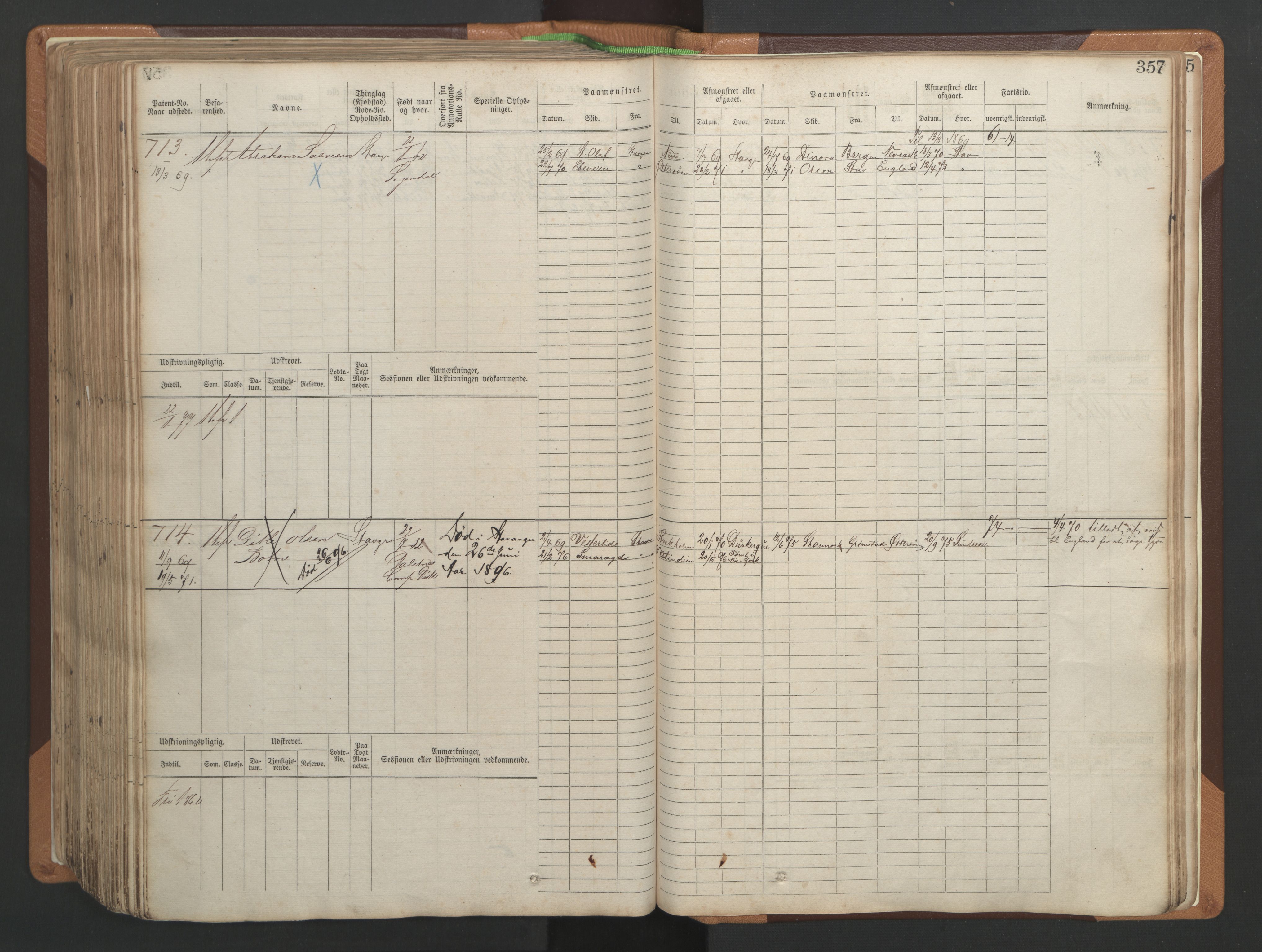 Stavanger sjømannskontor, AV/SAST-A-102006/F/Fb/Fbb/L0004: Sjøfartshovedrulle, patentnr. 1-792 (del 1), 1869-1880, p. 363