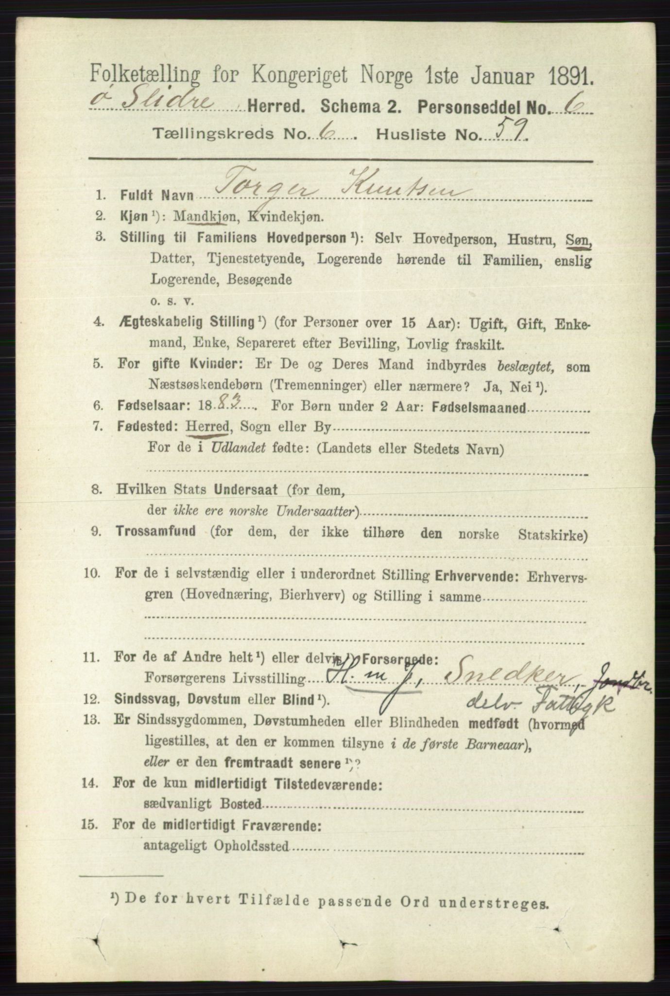 RA, 1891 census for 0544 Øystre Slidre, 1891, p. 2107