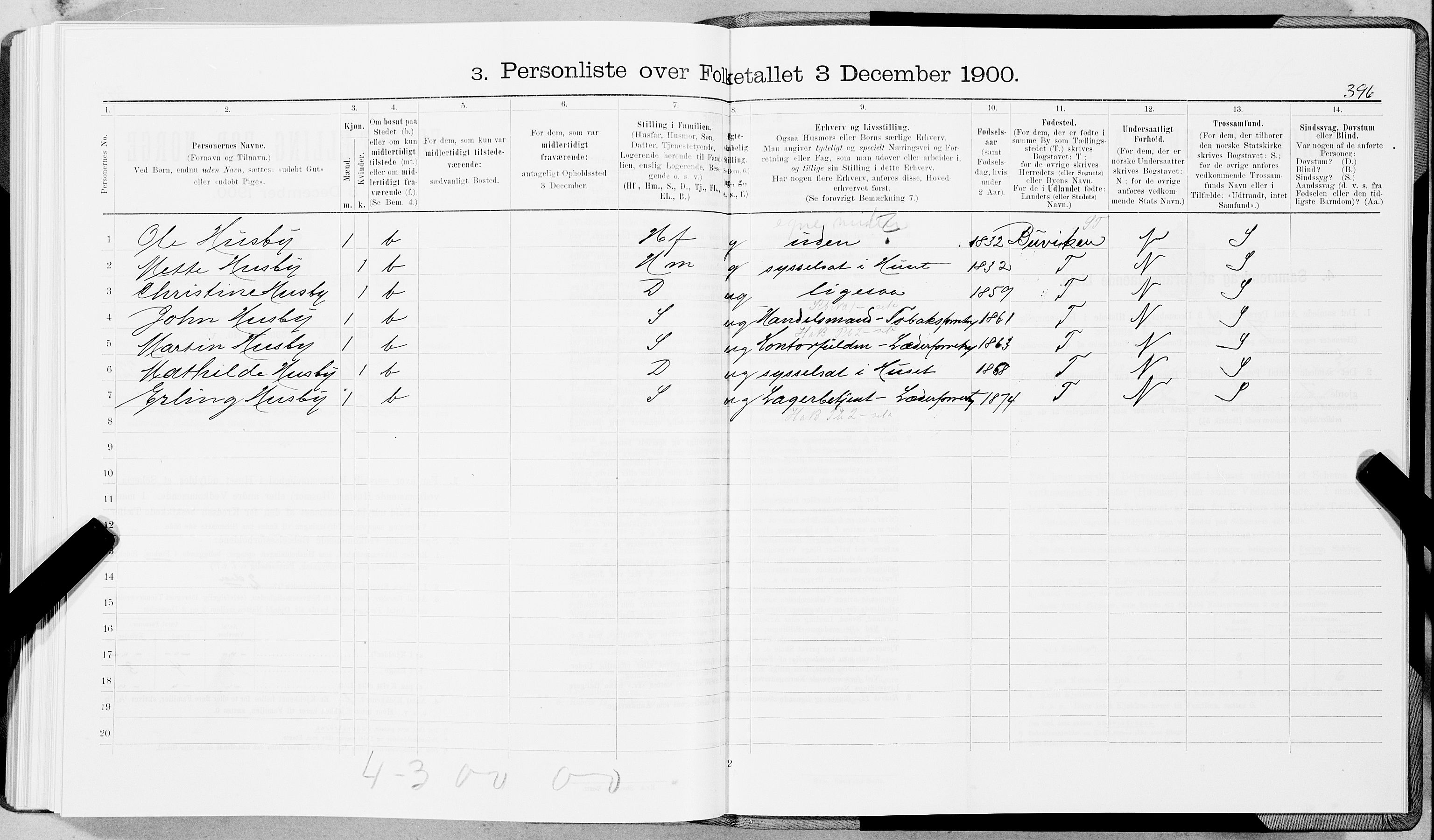 SAT, 1900 census for Trondheim, 1900, p. 5295