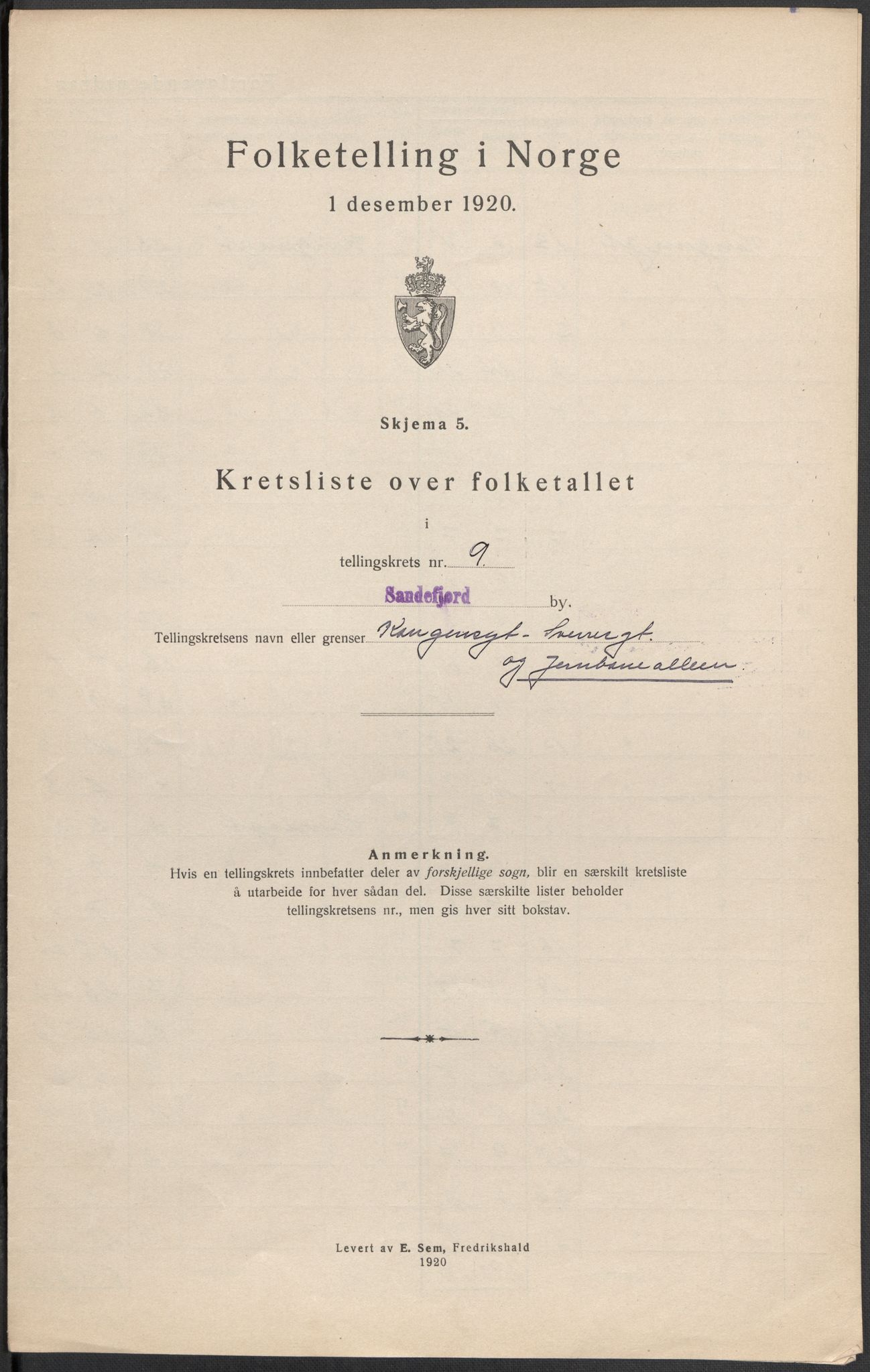 SAKO, 1920 census for Sandefjord, 1920, p. 30