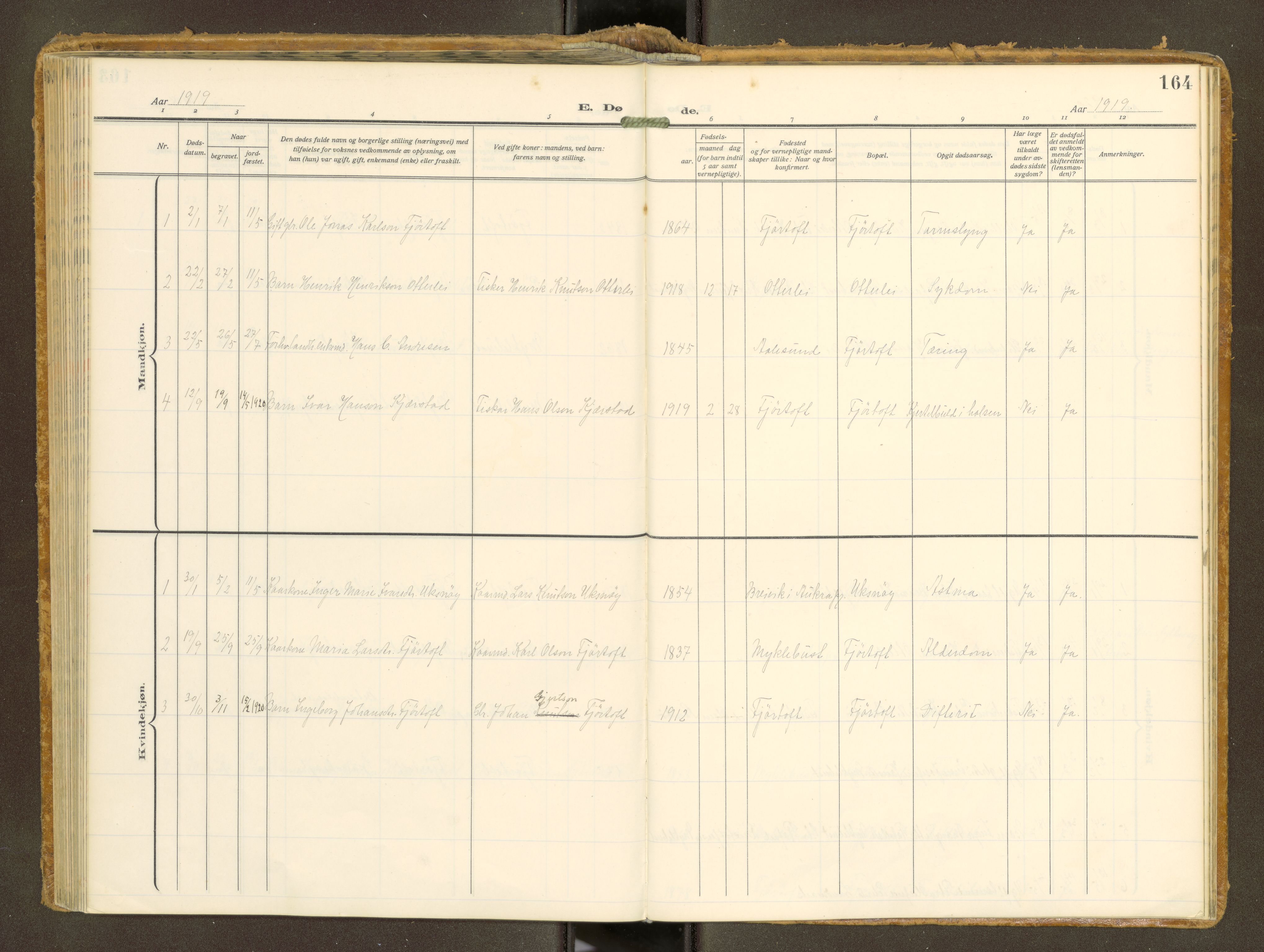 Ministerialprotokoller, klokkerbøker og fødselsregistre - Møre og Romsdal, AV/SAT-A-1454/538/L0528: Parish register (official) no. 538A--, 1911-1935, p. 164