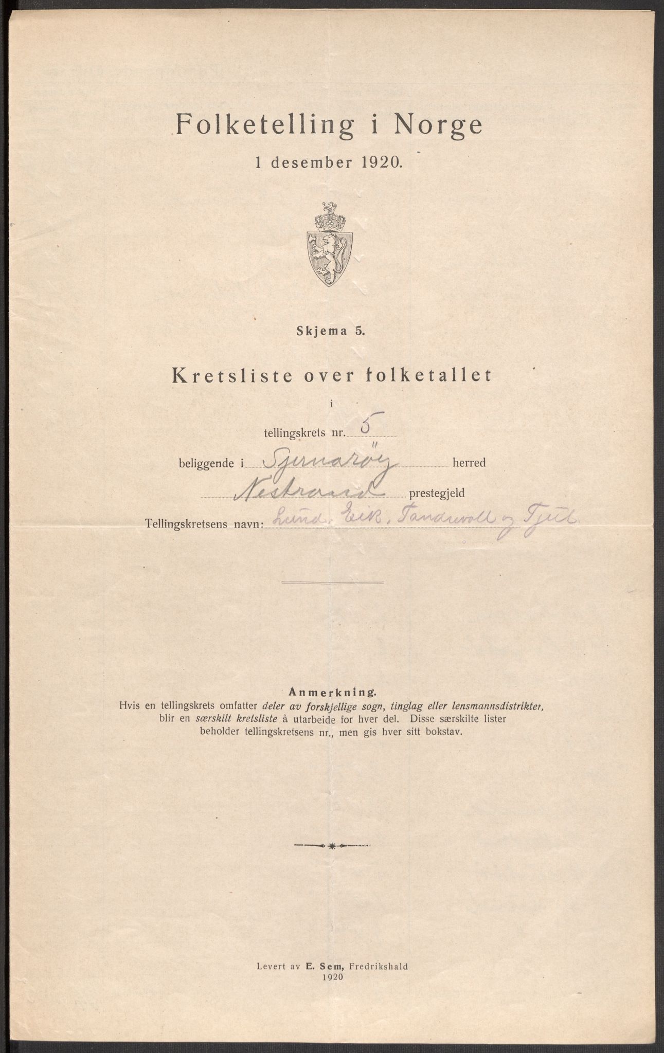 SAST, 1920 census for Sjernarøy, 1920, p. 25