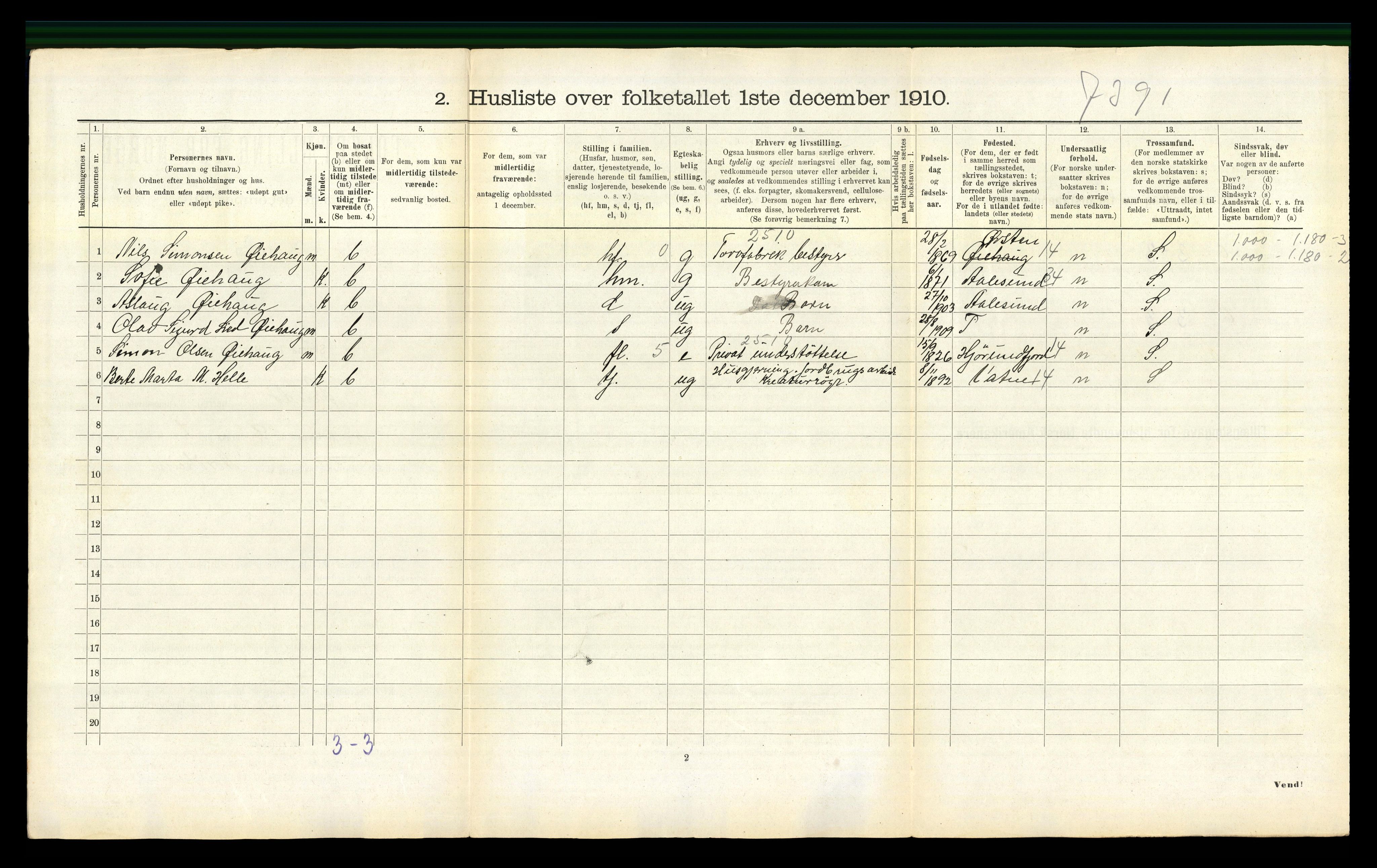 RA, 1910 census for Sandøy, 1910, p. 189