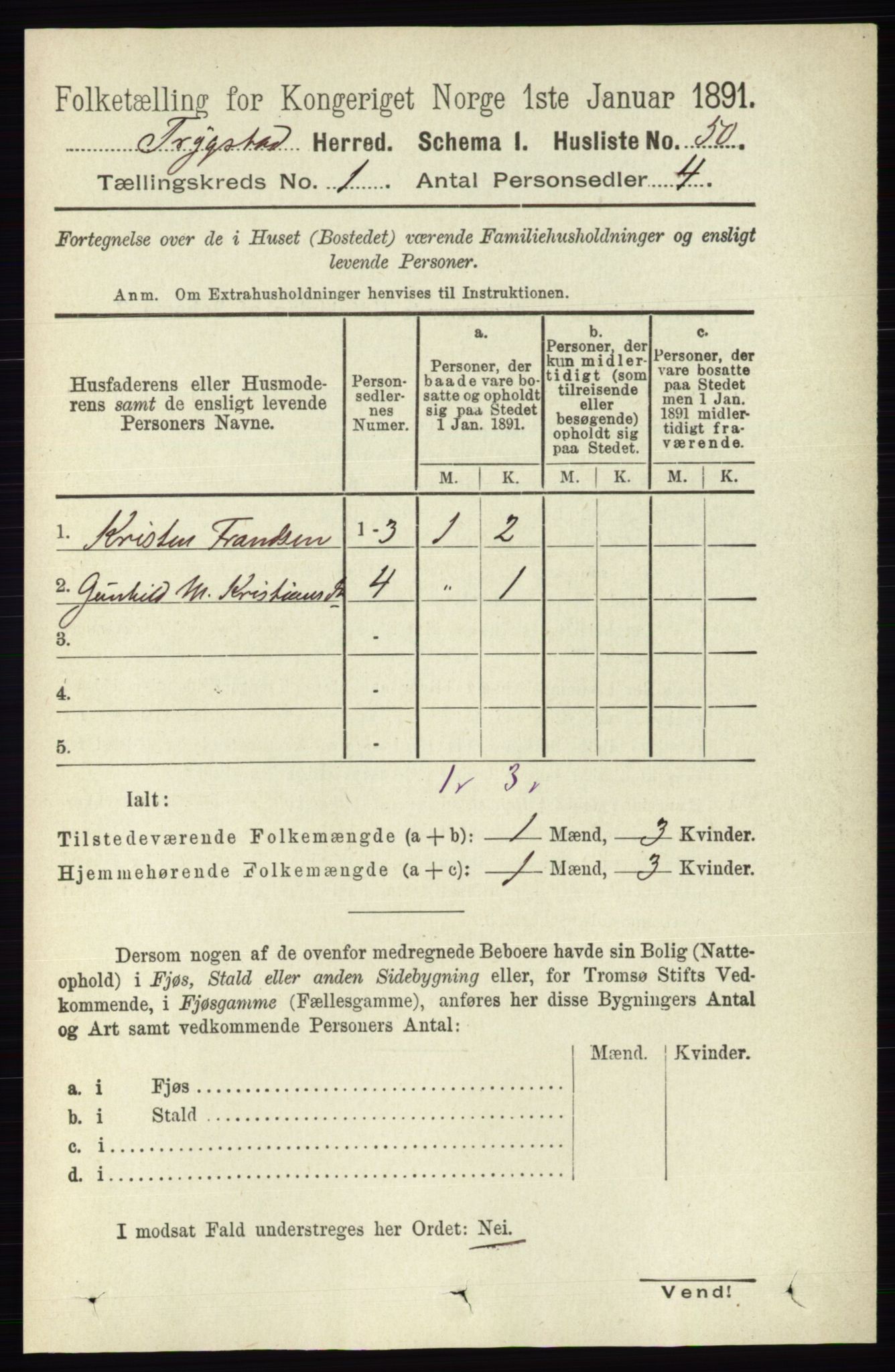 RA, 1891 Census for 0122 Trøgstad, 1891, p. 78