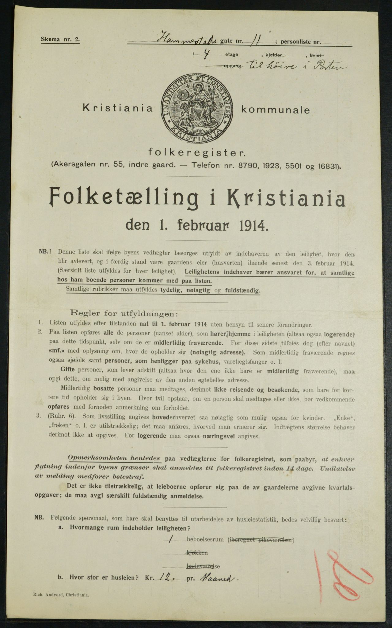 OBA, Municipal Census 1914 for Kristiania, 1914, p. 34787