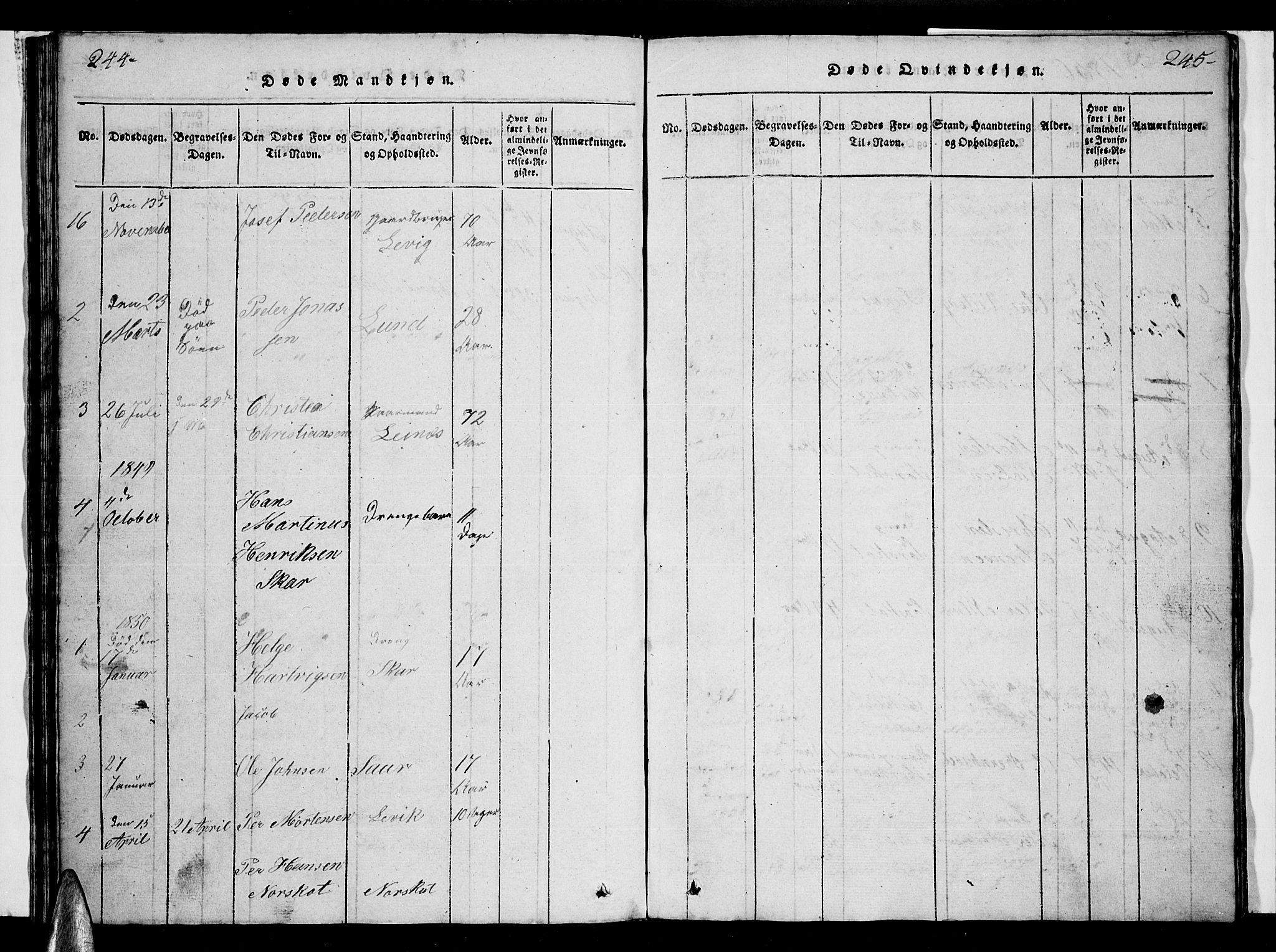 Ministerialprotokoller, klokkerbøker og fødselsregistre - Nordland, AV/SAT-A-1459/857/L0826: Parish register (copy) no. 857C01, 1821-1852, p. 244-245