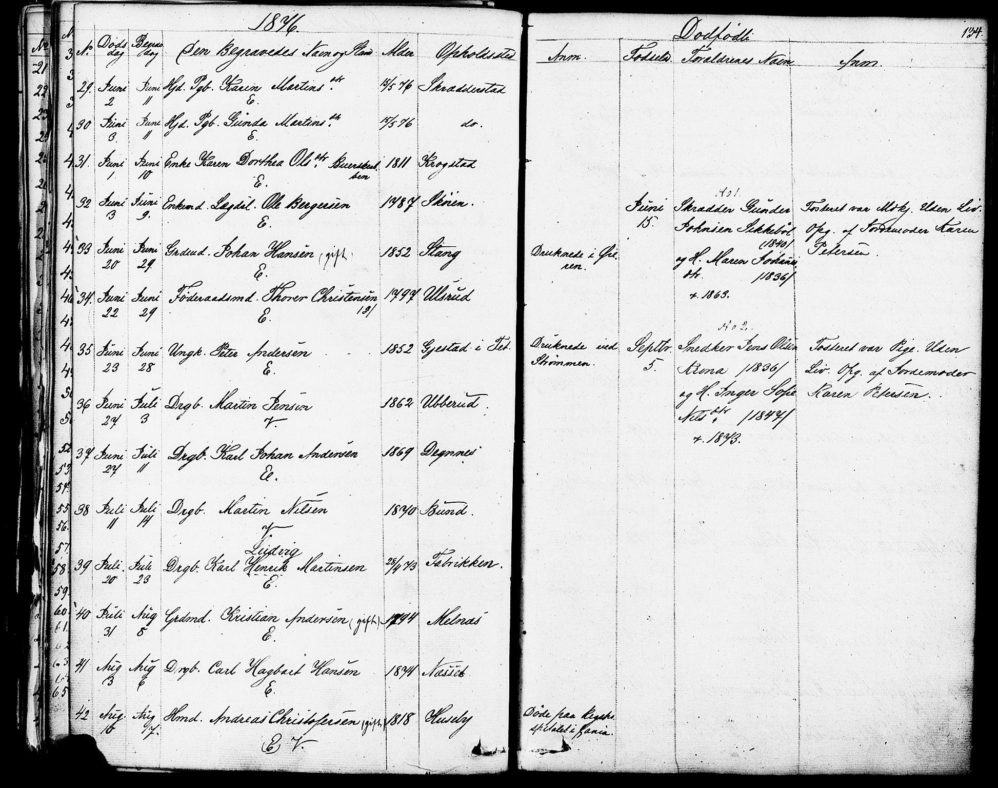 Enebakk prestekontor Kirkebøker, SAO/A-10171c/F/Fa/L0013: Parish register (official) no. I 13, 1832-1882, p. 134