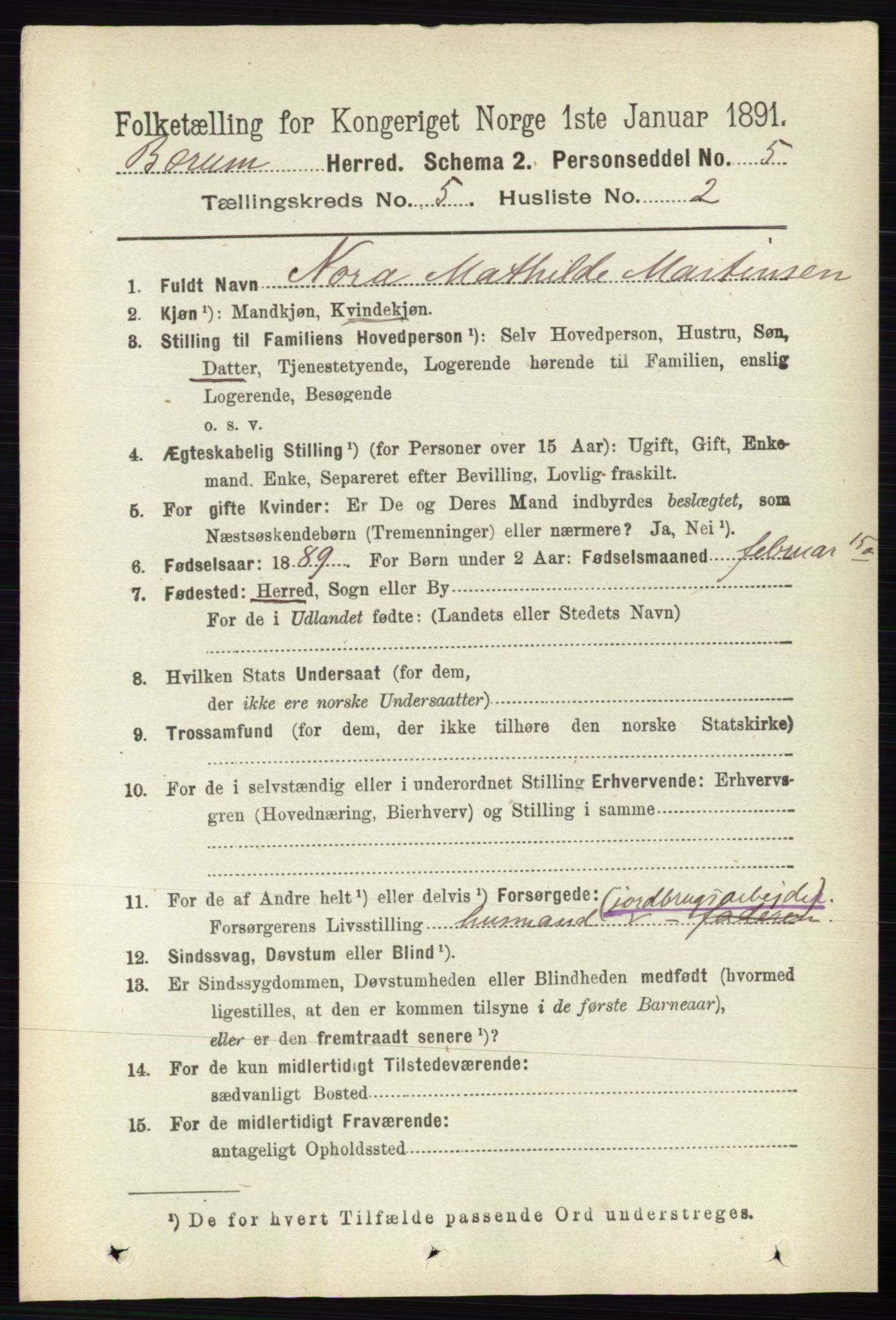 RA, 1891 census for 0219 Bærum, 1891, p. 3017