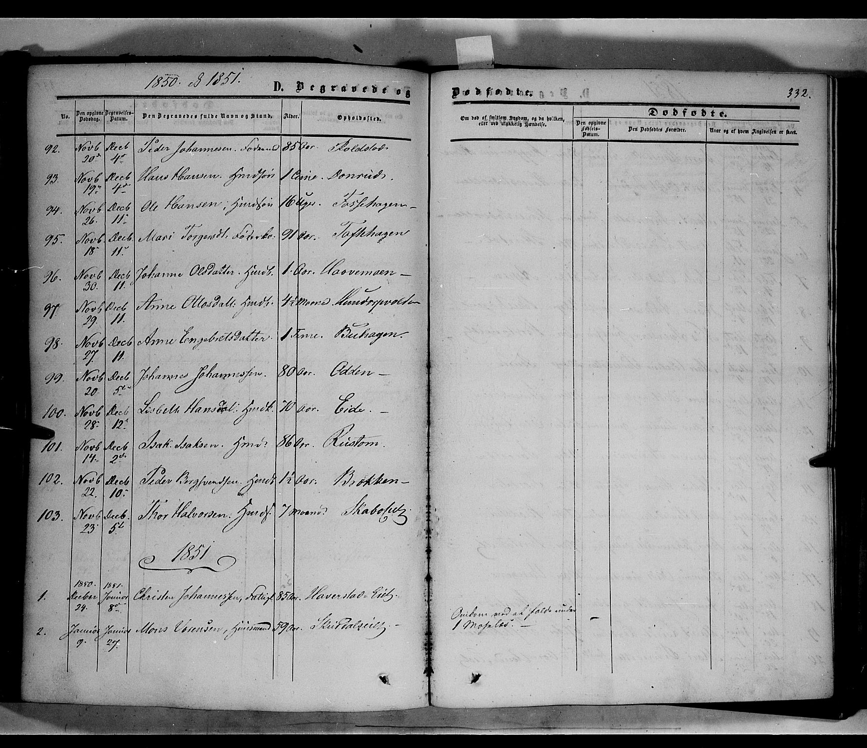 Sør-Fron prestekontor, SAH/PREST-010/H/Ha/Haa/L0001: Parish register (official) no. 1, 1849-1863, p. 332