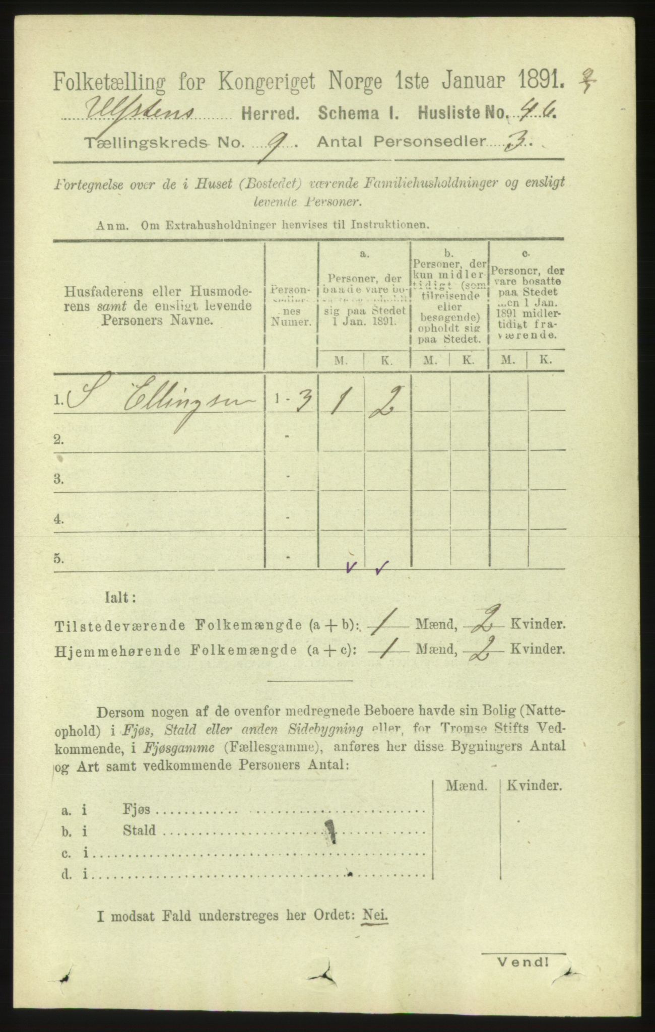 RA, 1891 census for 1516 Ulstein, 1891, p. 2811