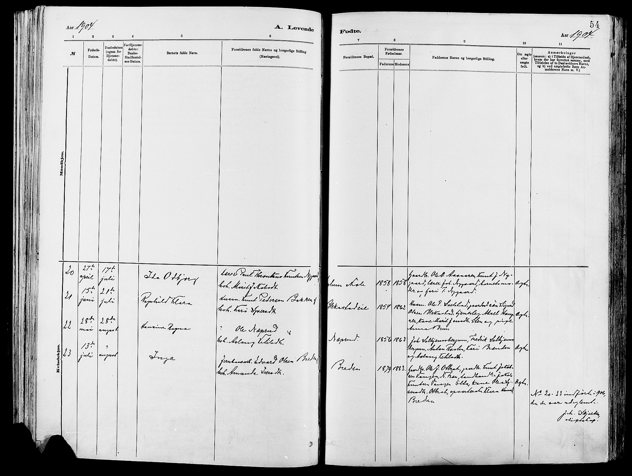 Vågå prestekontor, SAH/PREST-076/H/Ha/Haa/L0008: Parish register (official) no. 8, 1886-1904, p. 54