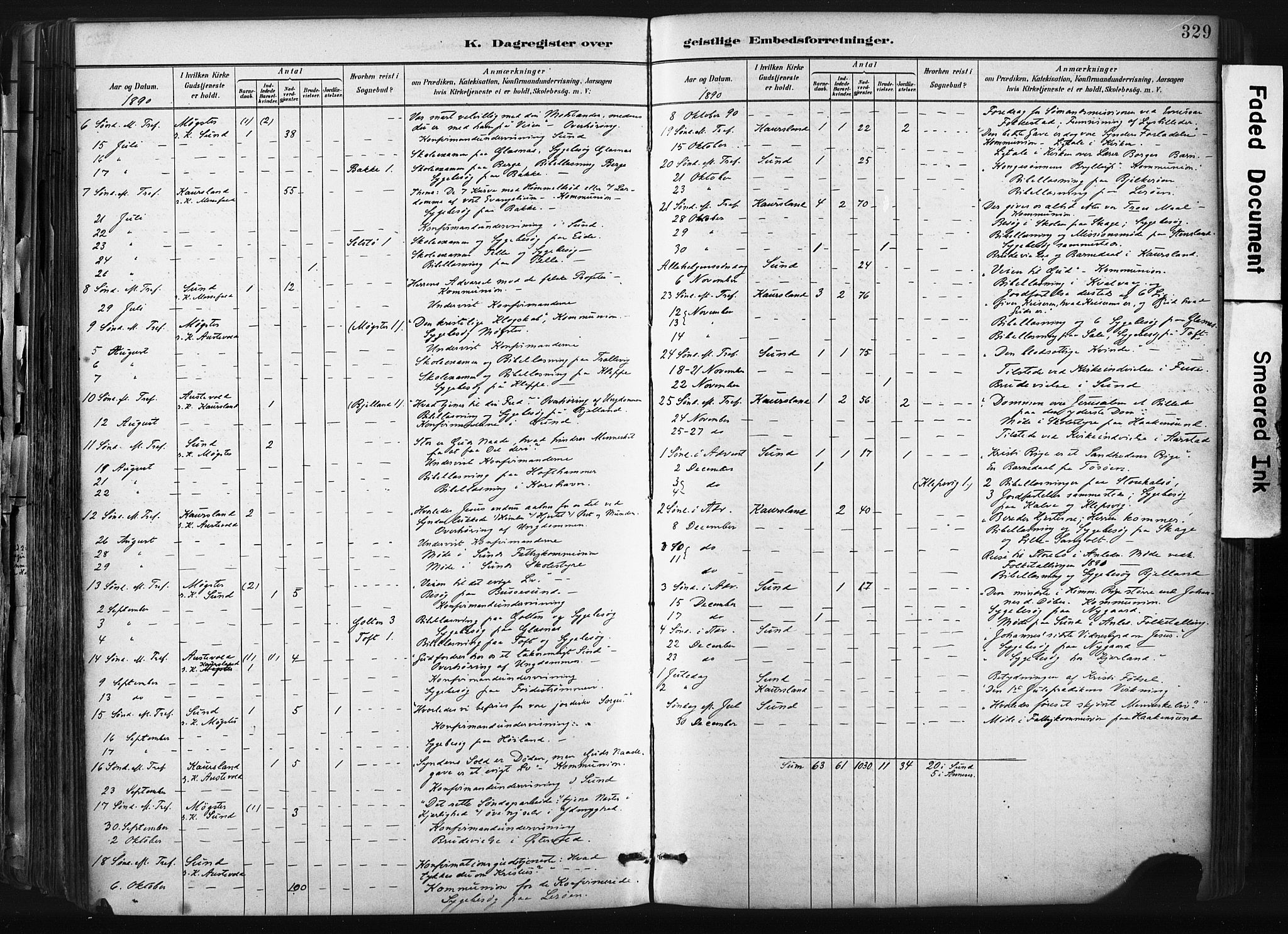 Sund sokneprestembete, AV/SAB-A-99930: Parish register (official) no. B 1, 1882-1907, p. 329