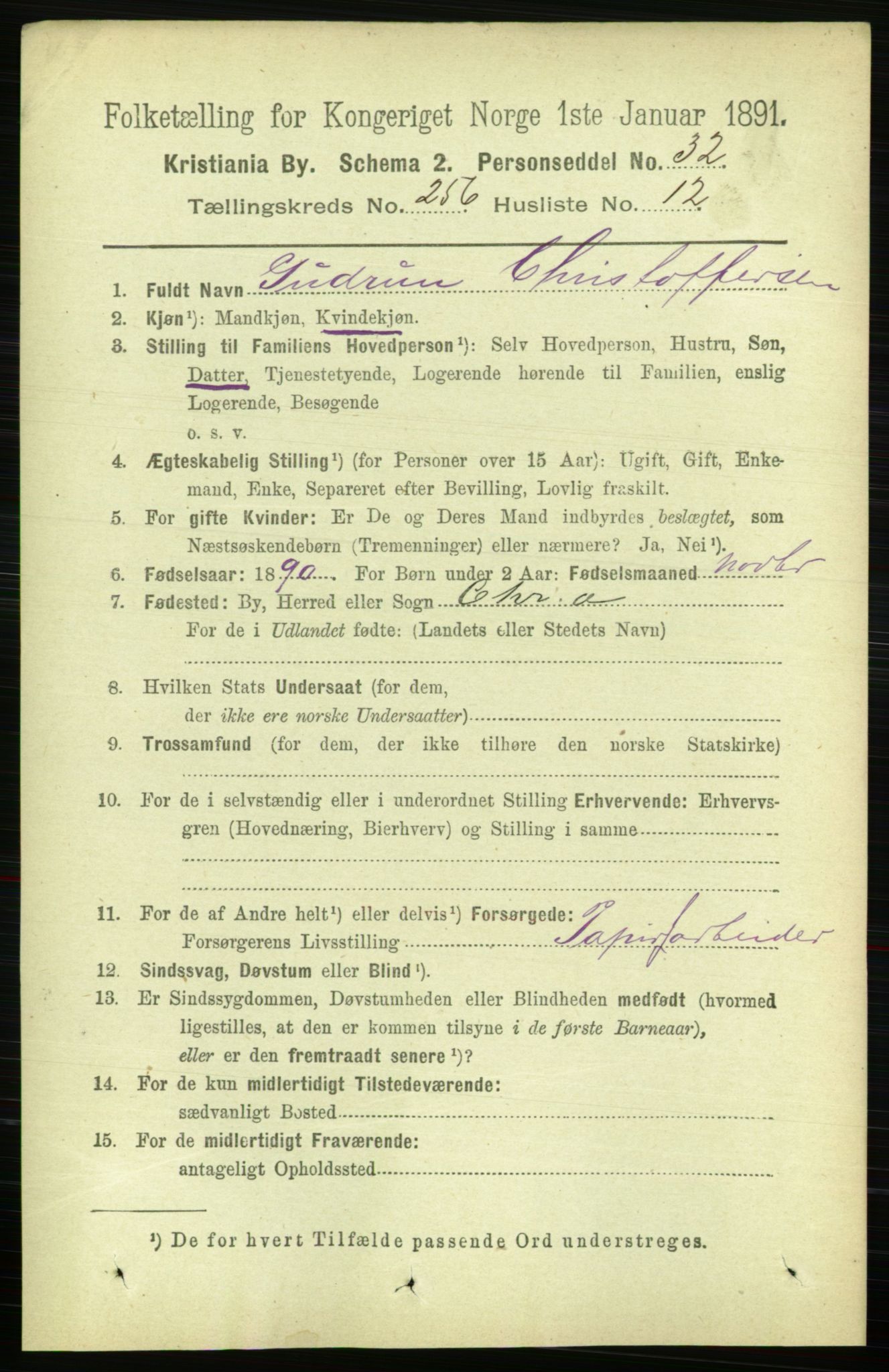 RA, 1891 census for 0301 Kristiania, 1891, p. 156326