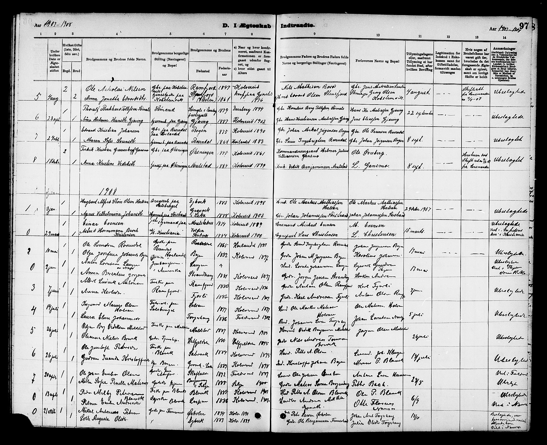 Ministerialprotokoller, klokkerbøker og fødselsregistre - Nord-Trøndelag, SAT/A-1458/780/L0652: Parish register (copy) no. 780C04, 1899-1911, p. 97