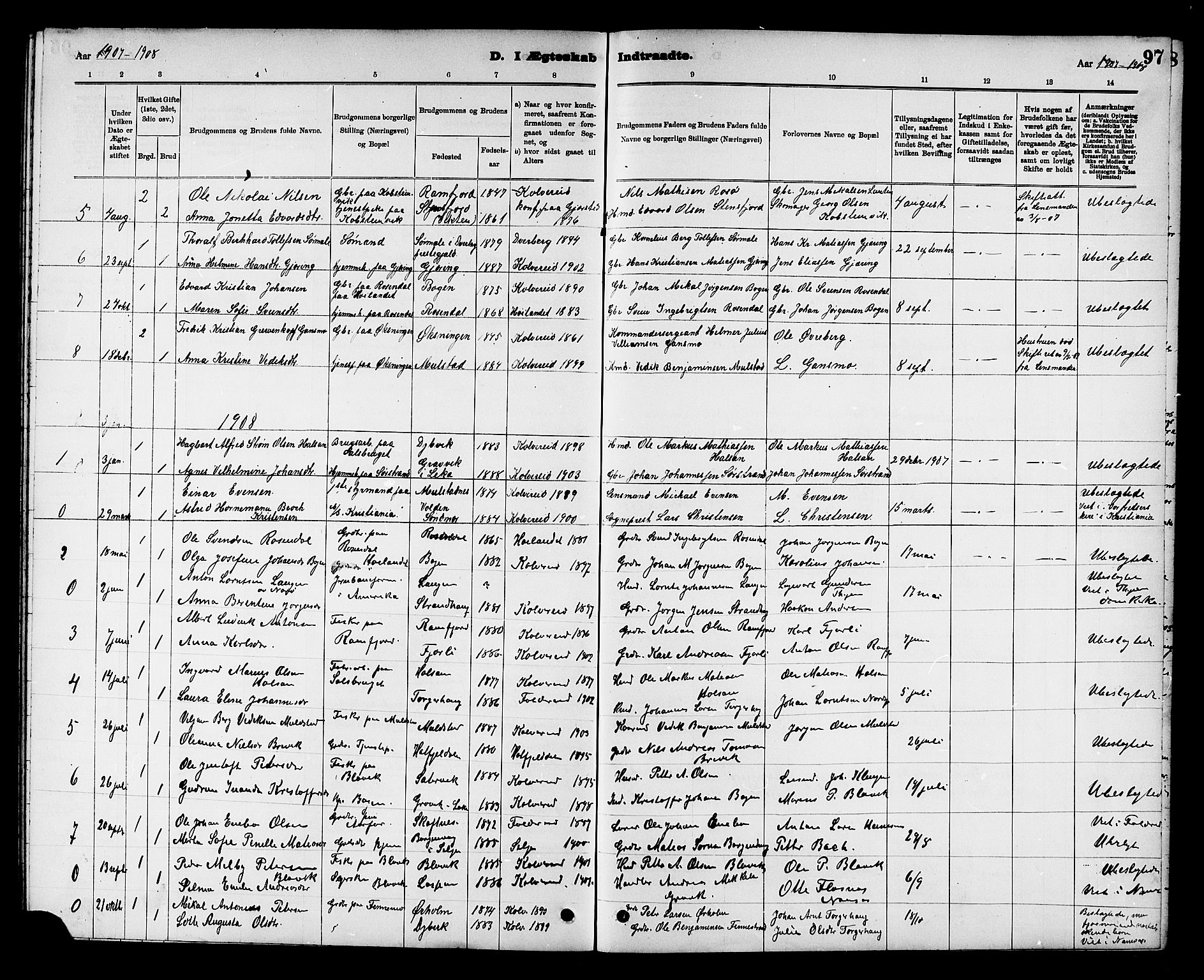 Ministerialprotokoller, klokkerbøker og fødselsregistre - Nord-Trøndelag, AV/SAT-A-1458/780/L0652: Parish register (copy) no. 780C04, 1899-1911, p. 97