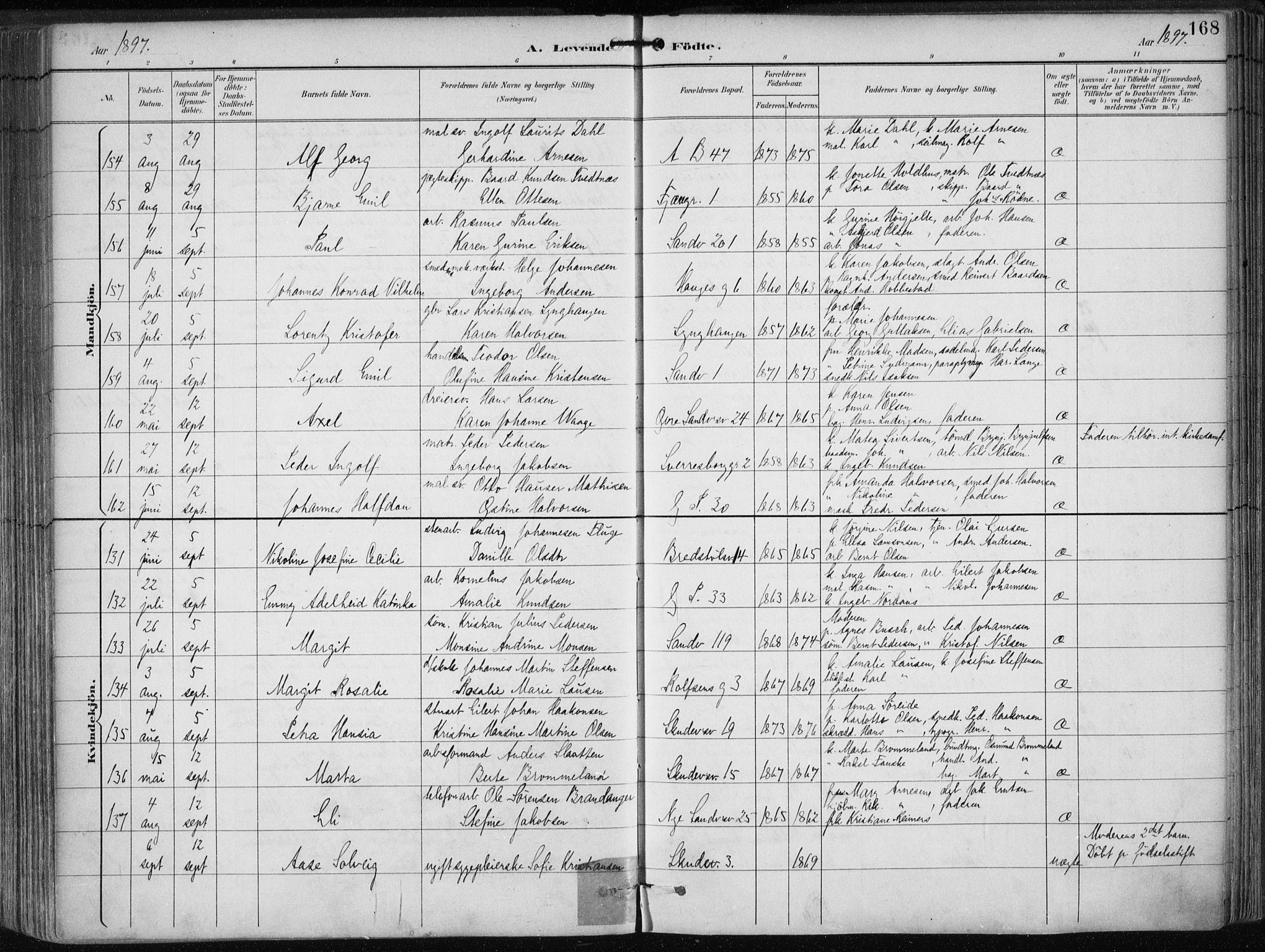 Sandviken Sokneprestembete, AV/SAB-A-77601/H/Ha/L0005: Parish register (official) no. B 2, 1891-1901, p. 168