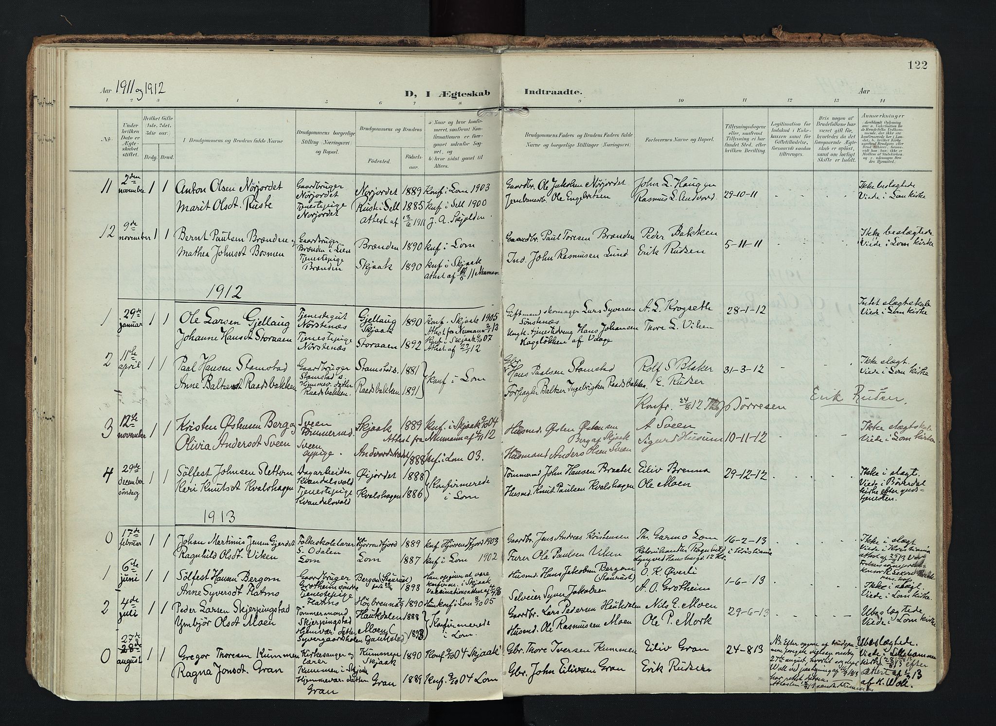 Lom prestekontor, SAH/PREST-070/K/L0010: Parish register (official) no. 10, 1899-1926, p. 122