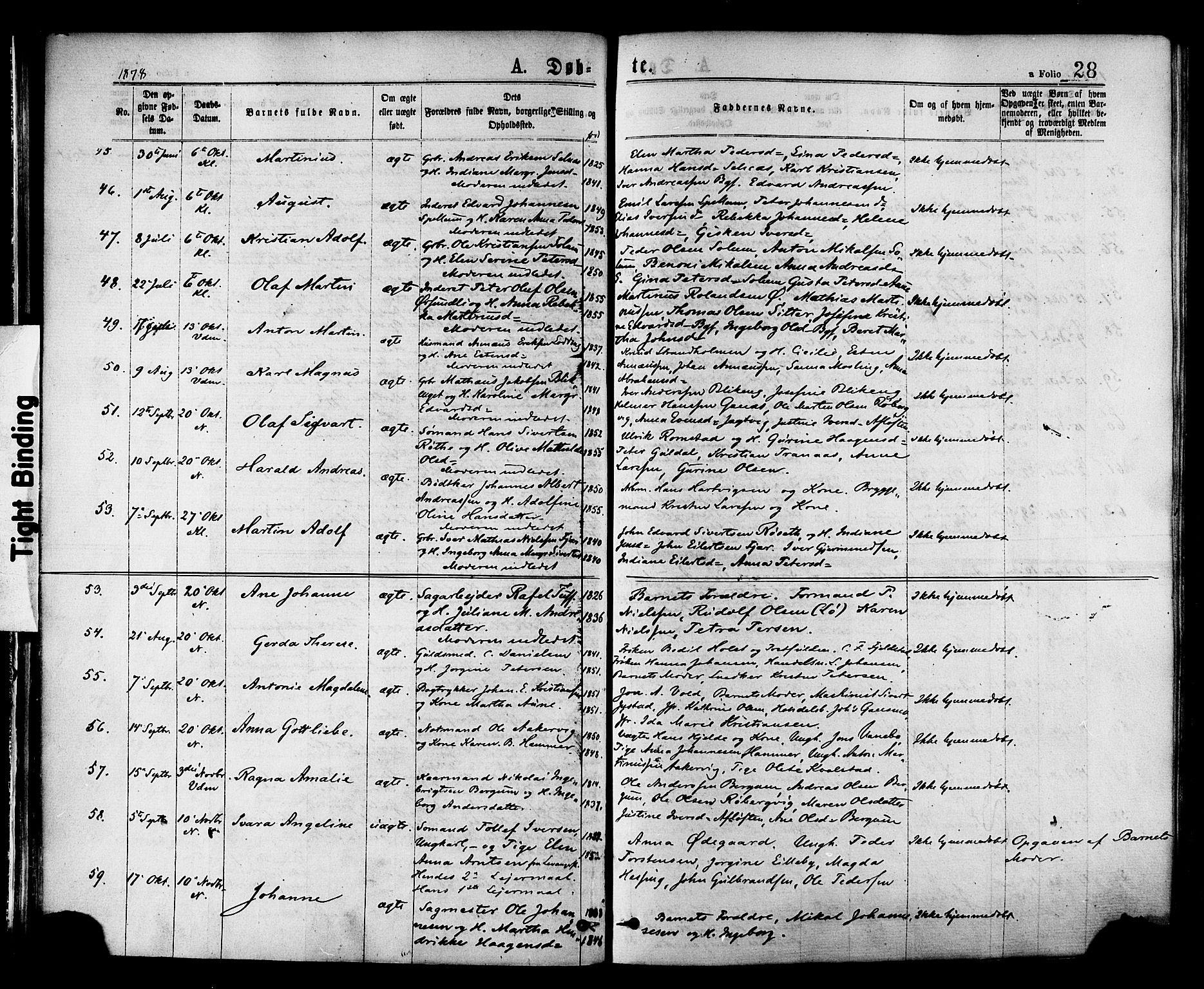 Ministerialprotokoller, klokkerbøker og fødselsregistre - Nord-Trøndelag, SAT/A-1458/768/L0572: Parish register (official) no. 768A07, 1874-1886, p. 28