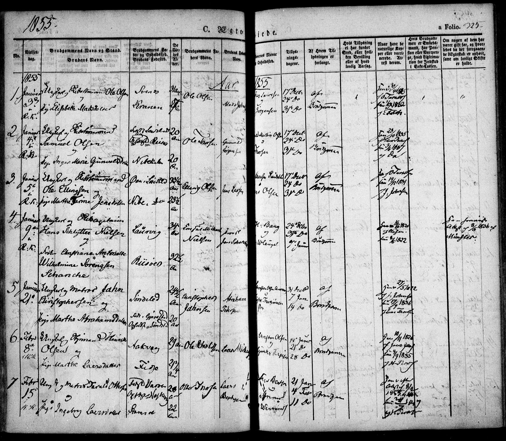 Søndeled sokneprestkontor, SAK/1111-0038/F/Fa/L0002: Parish register (official) no. A 2, 1839-1860, p. 325