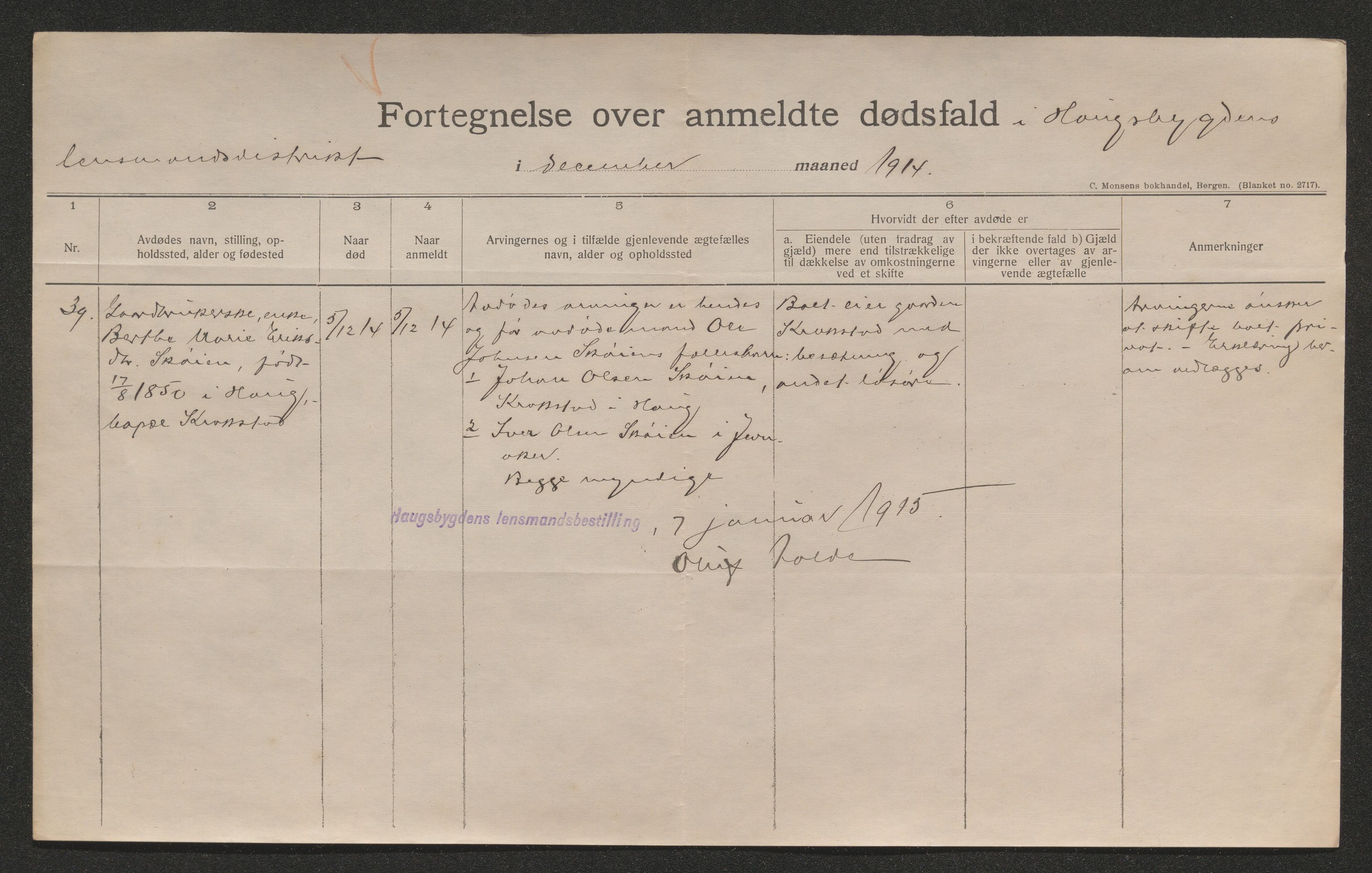 Ringerike sorenskriveri, AV/SAKO-A-105/H/Ha/Hab/L0016: Dødsfallslister Haugsbygd, 1903-1930
