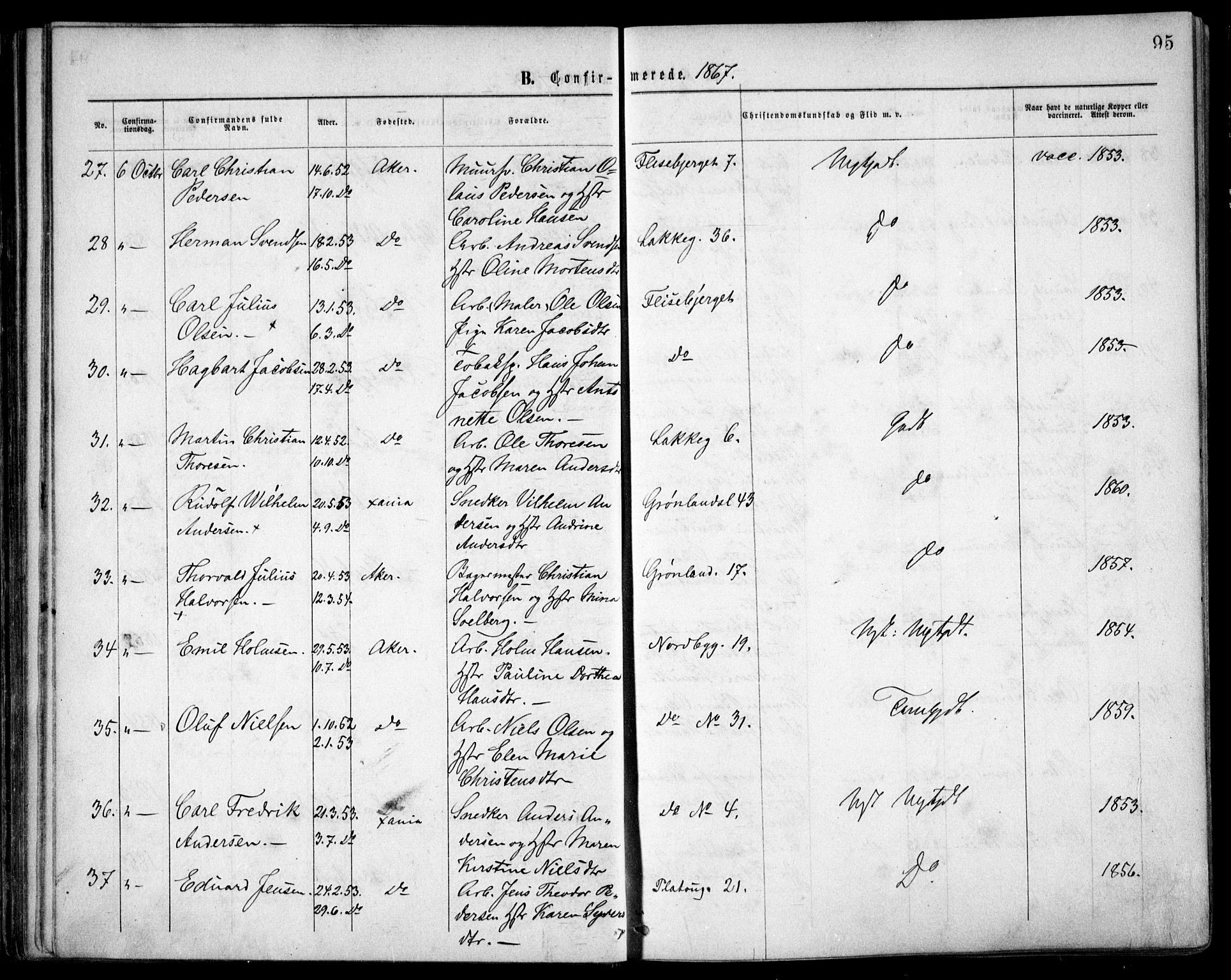 Grønland prestekontor Kirkebøker, AV/SAO-A-10848/F/Fa/L0003: Parish register (official) no. 3, 1862-1868, p. 95