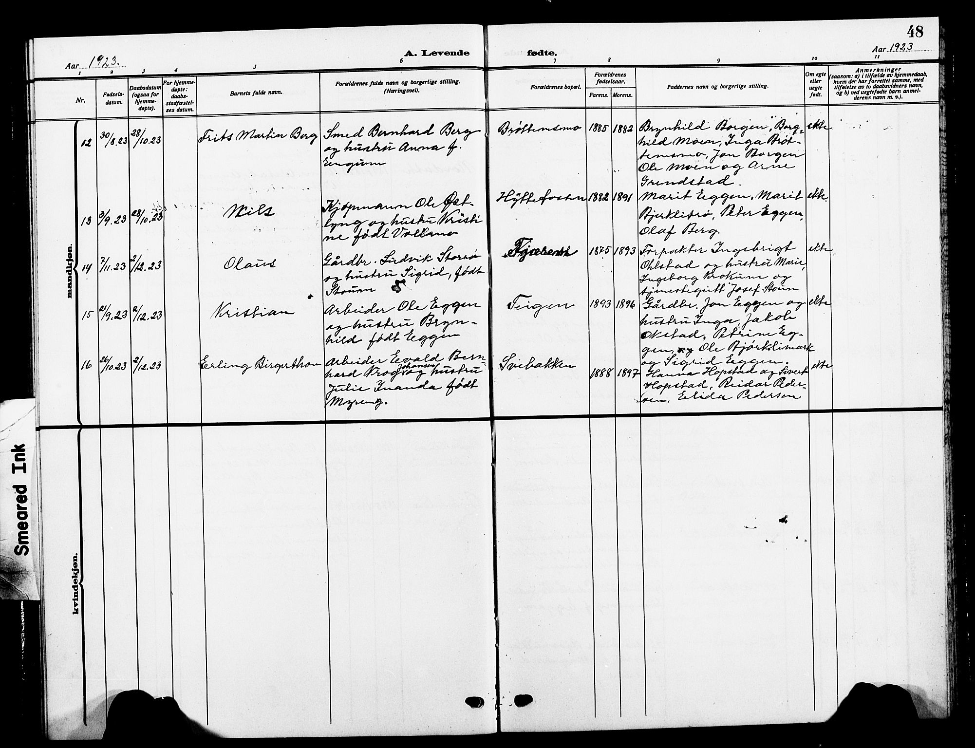 Ministerialprotokoller, klokkerbøker og fødselsregistre - Sør-Trøndelag, SAT/A-1456/618/L0453: Parish register (copy) no. 618C04, 1907-1925, p. 48