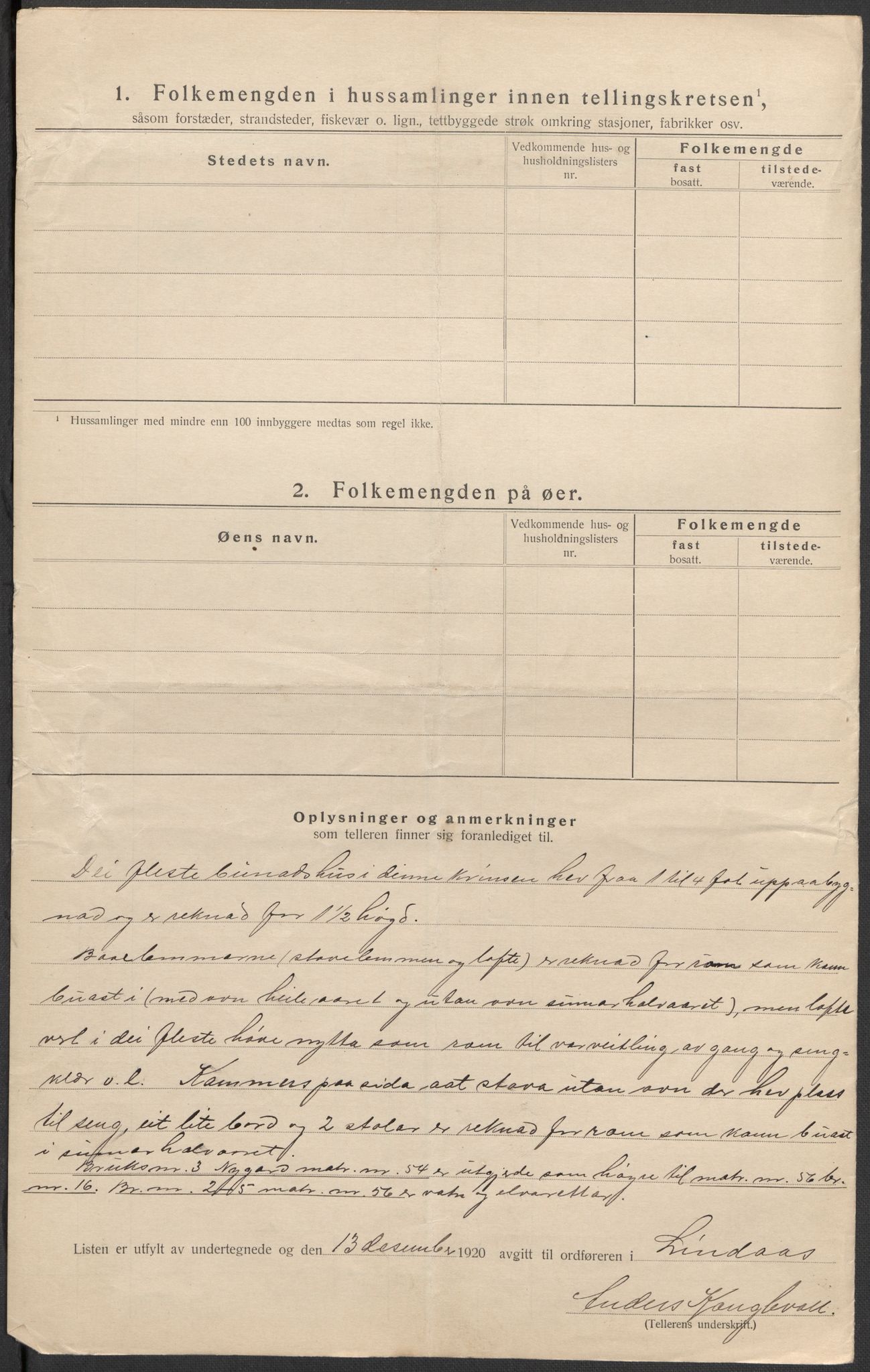 SAB, 1920 census for Lindås, 1920, p. 34