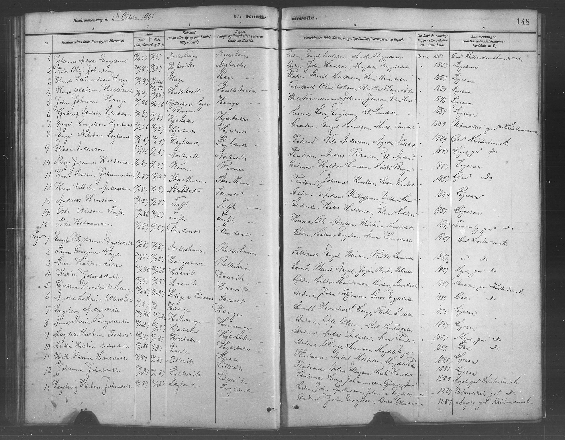 Fusa sokneprestembete, AV/SAB-A-75401/H/Hab: Parish register (copy) no. C 2, 1886-1926, p. 148