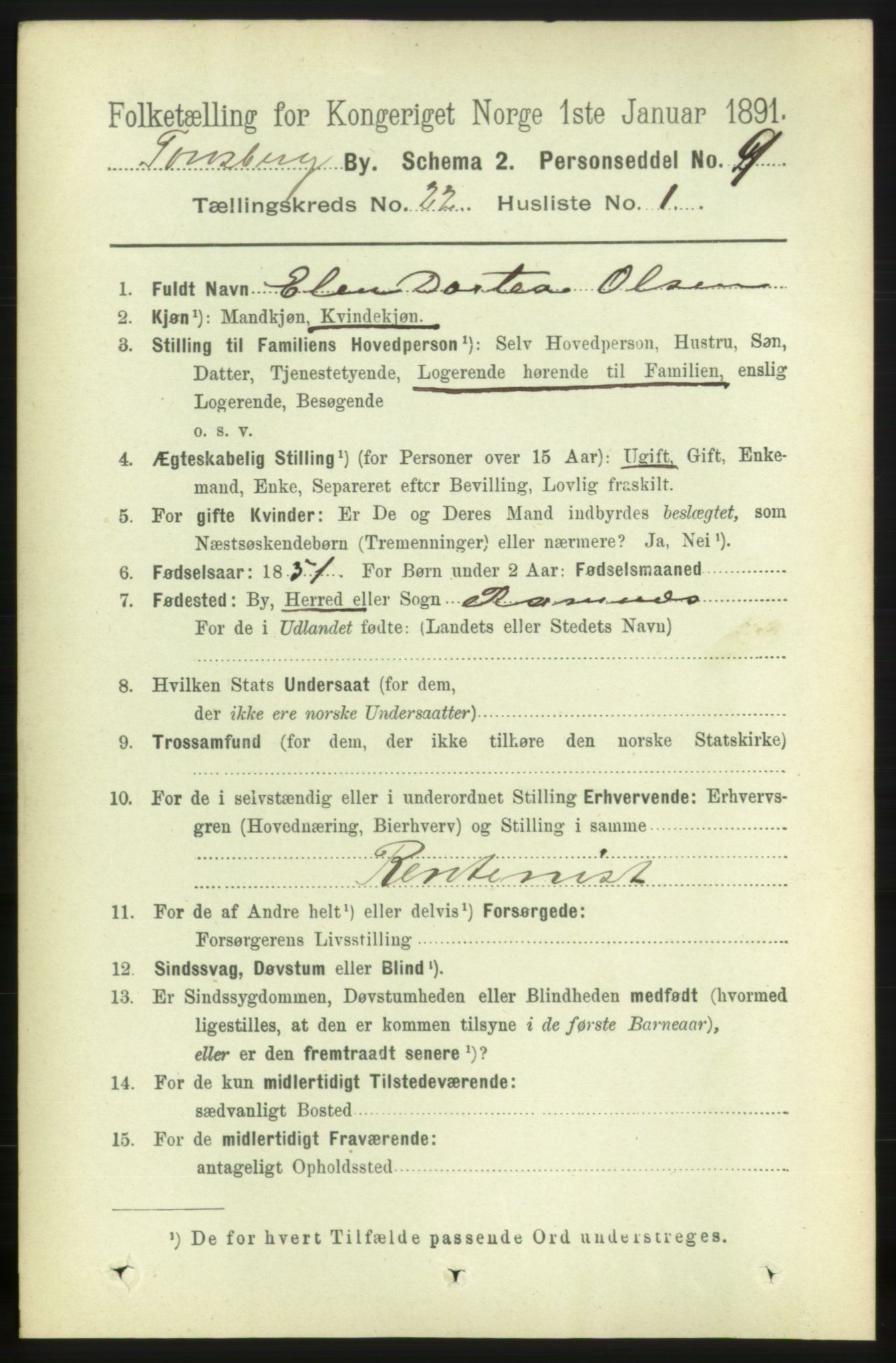 RA, 1891 census for 0705 Tønsberg, 1891, p. 5774