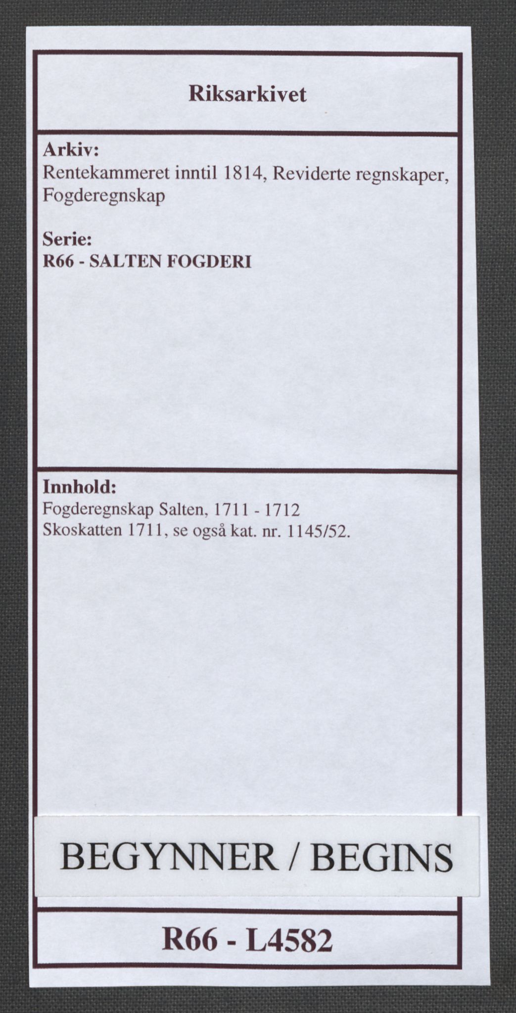 Rentekammeret inntil 1814, Reviderte regnskaper, Fogderegnskap, AV/RA-EA-4092/R66/L4582: Fogderegnskap Salten, 1711-1712, p. 1