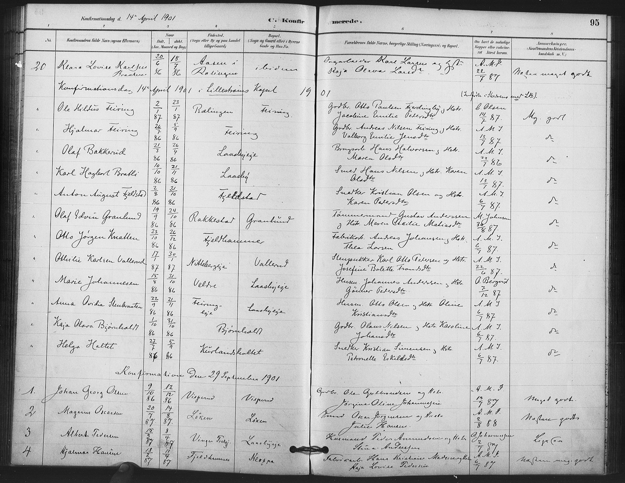 Skedsmo prestekontor Kirkebøker, AV/SAO-A-10033a/F/Fb/L0001: Parish register (official) no. II 1, 1883-1901, p. 95