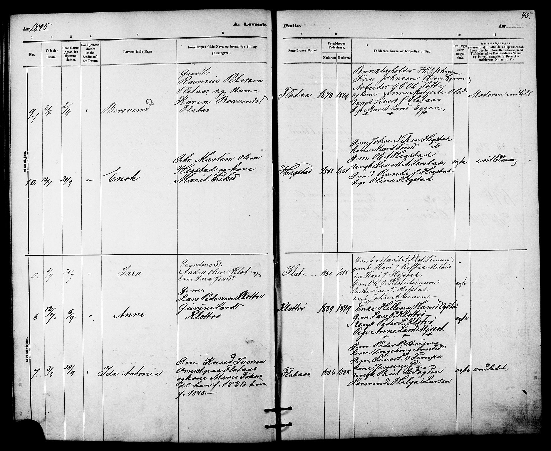 Ministerialprotokoller, klokkerbøker og fødselsregistre - Sør-Trøndelag, SAT/A-1456/613/L0395: Parish register (copy) no. 613C03, 1887-1909, p. 45