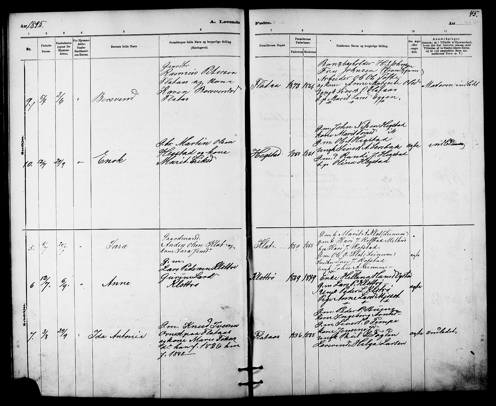 Ministerialprotokoller, klokkerbøker og fødselsregistre - Sør-Trøndelag, AV/SAT-A-1456/613/L0395: Parish register (copy) no. 613C03, 1887-1909, p. 45