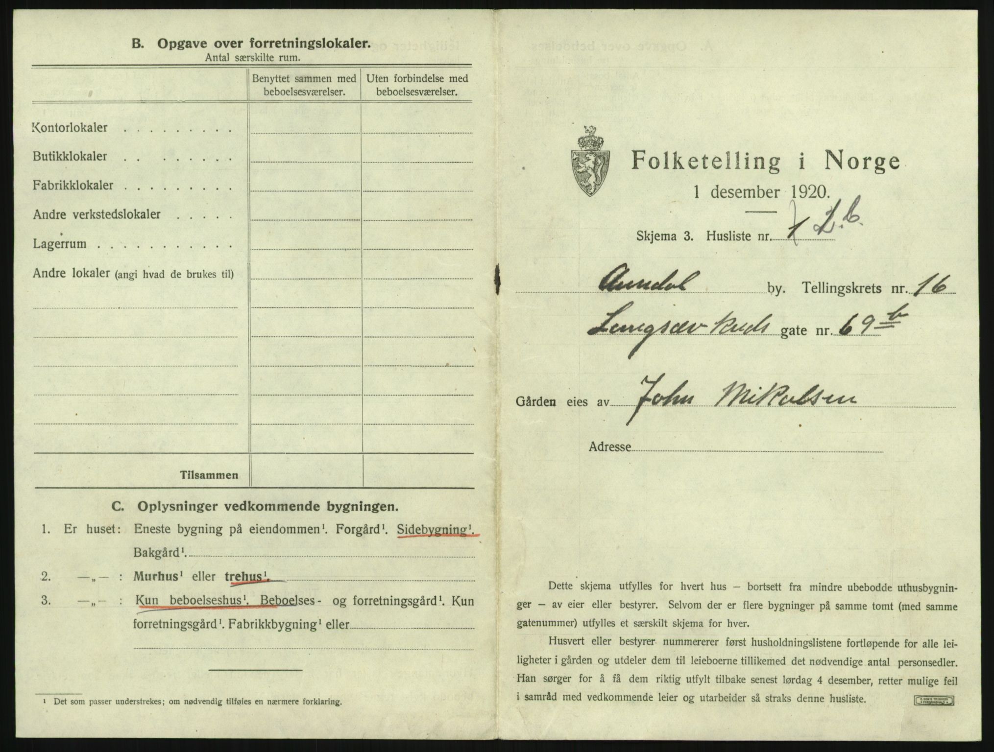 SAK, 1920 census for Arendal, 1920, p. 2346