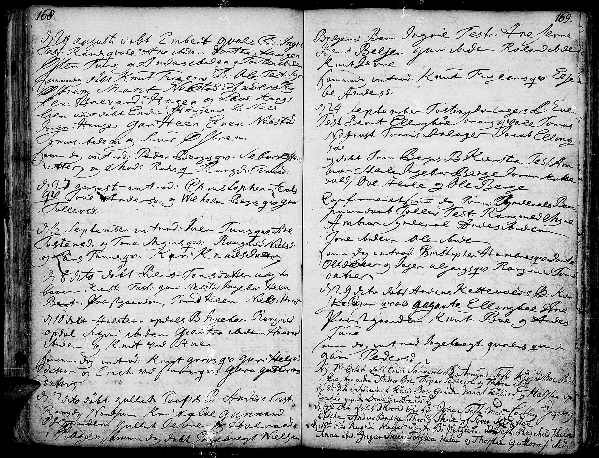 Vang prestekontor, Valdres, AV/SAH-PREST-140/H/Ha/L0001: Parish register (official) no. 1, 1730-1796, p. 168-169