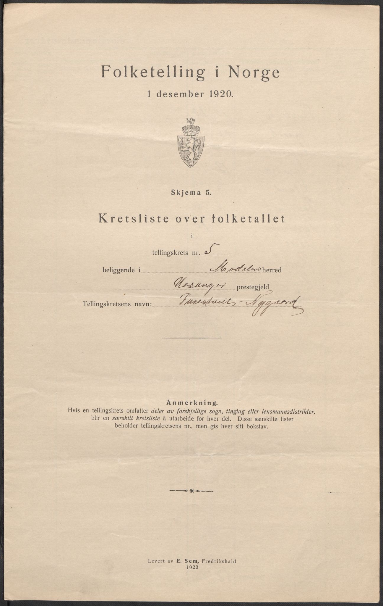 SAB, 1920 census for Modalen, 1920, p. 16