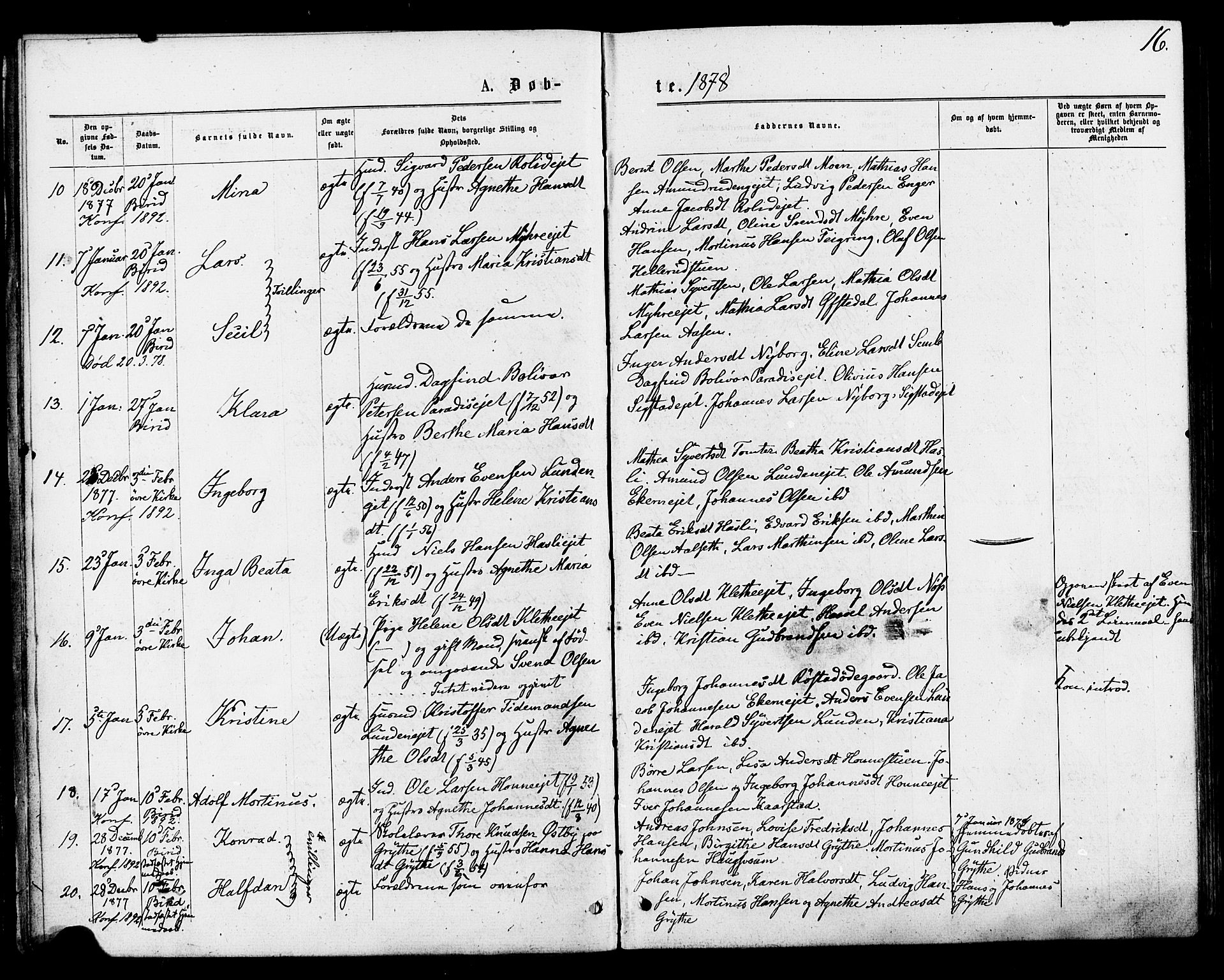 Biri prestekontor, AV/SAH-PREST-096/H/Ha/Haa/L0006: Parish register (official) no. 6, 1877-1886, p. 16