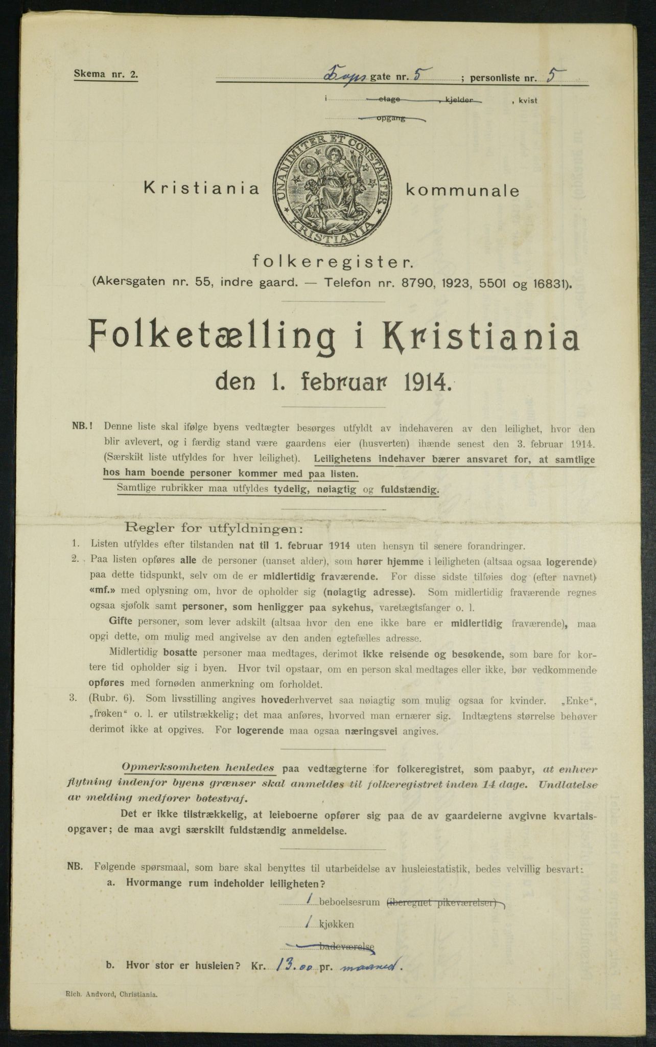 OBA, Municipal Census 1914 for Kristiania, 1914, p. 16050