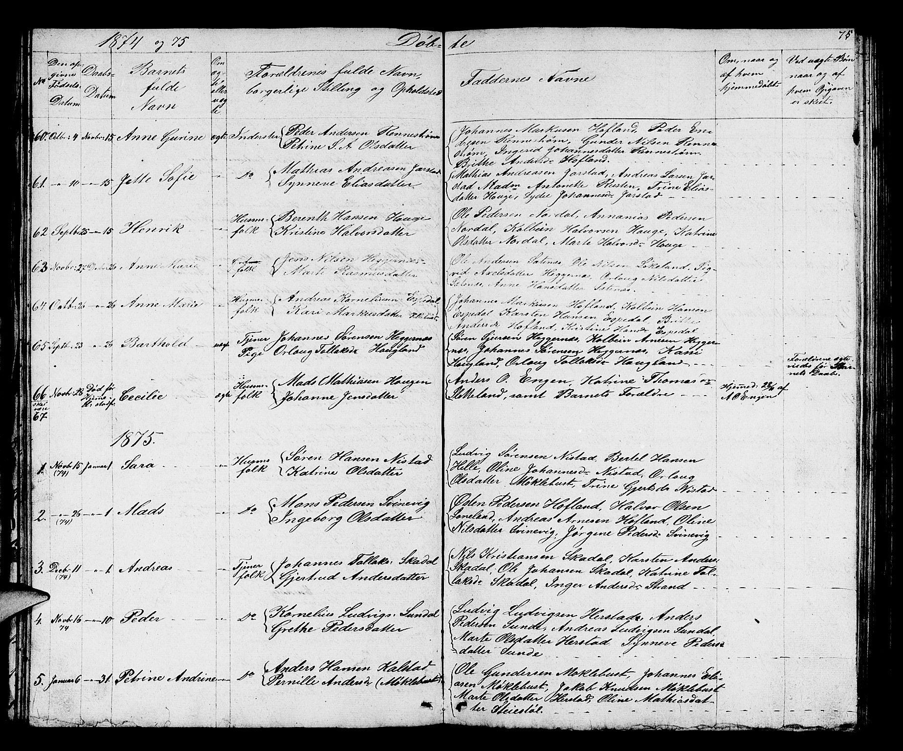 Fjaler sokneprestembete, SAB/A-79801/H/Hab/Habc/L0001: Parish register (copy) no. C 1, 1852-1878, p. 76