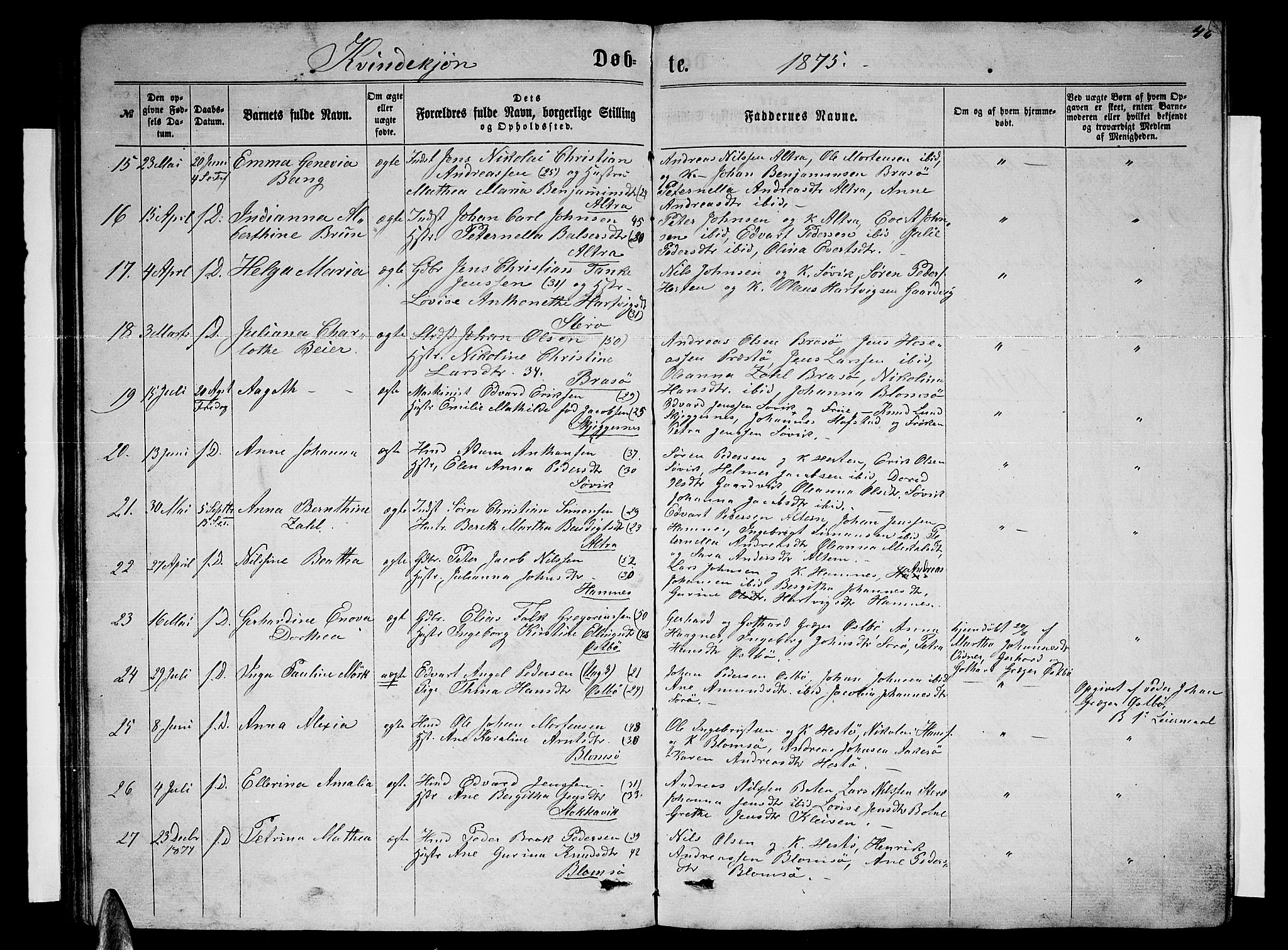 Ministerialprotokoller, klokkerbøker og fødselsregistre - Nordland, SAT/A-1459/830/L0461: Parish register (copy) no. 830C03, 1866-1881, p. 46
