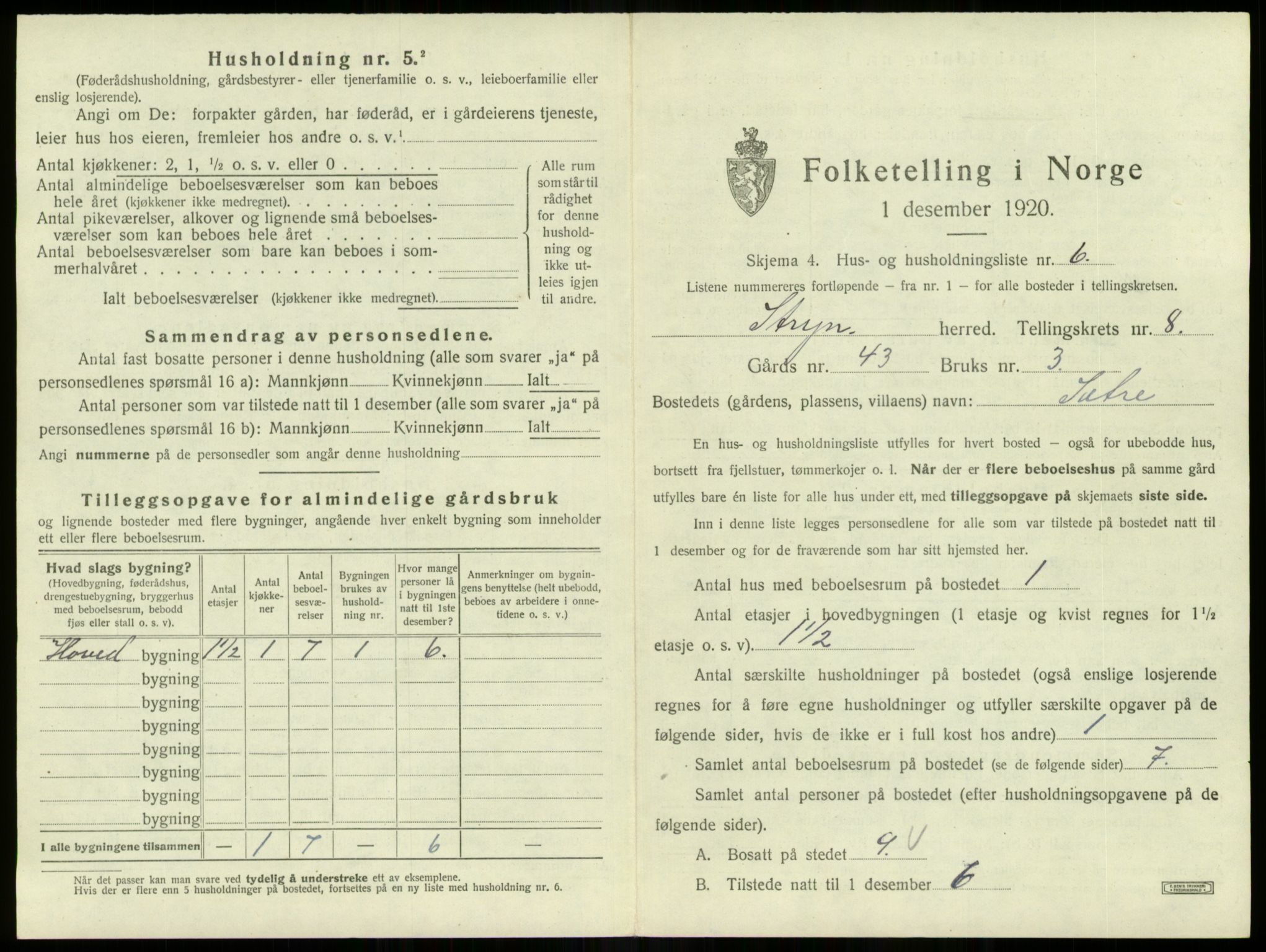 SAB, 1920 census for Stryn, 1920, p. 478