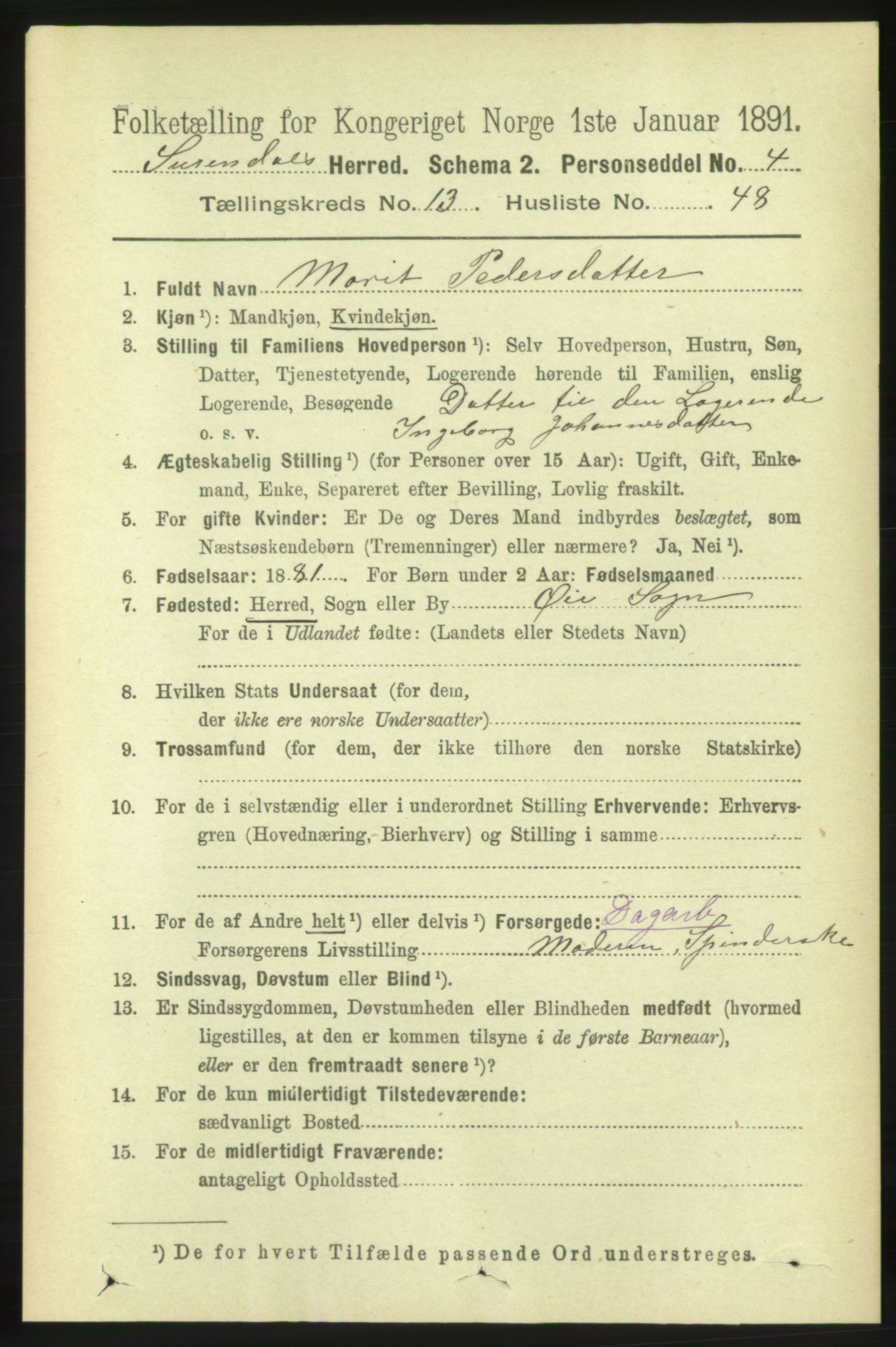 RA, 1891 census for 1566 Surnadal, 1891, p. 3437