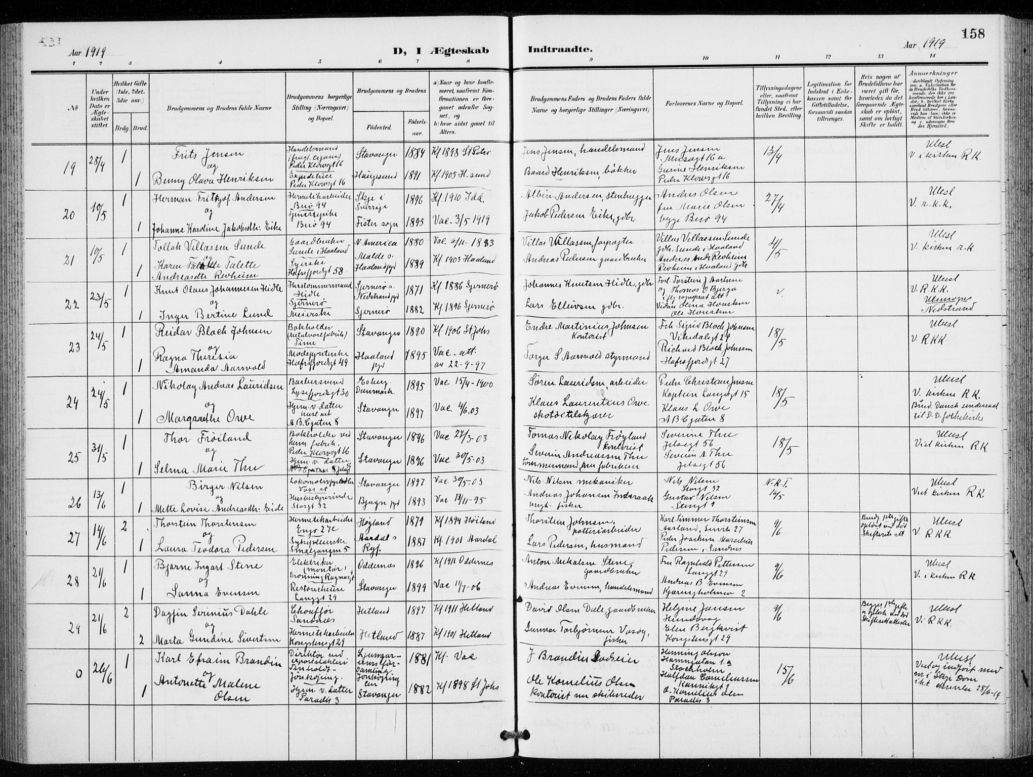 St. Petri sokneprestkontor, AV/SAST-A-101813/001/30/30BB/L0009: Parish register (copy) no. B 9, 1902-1935, p. 158